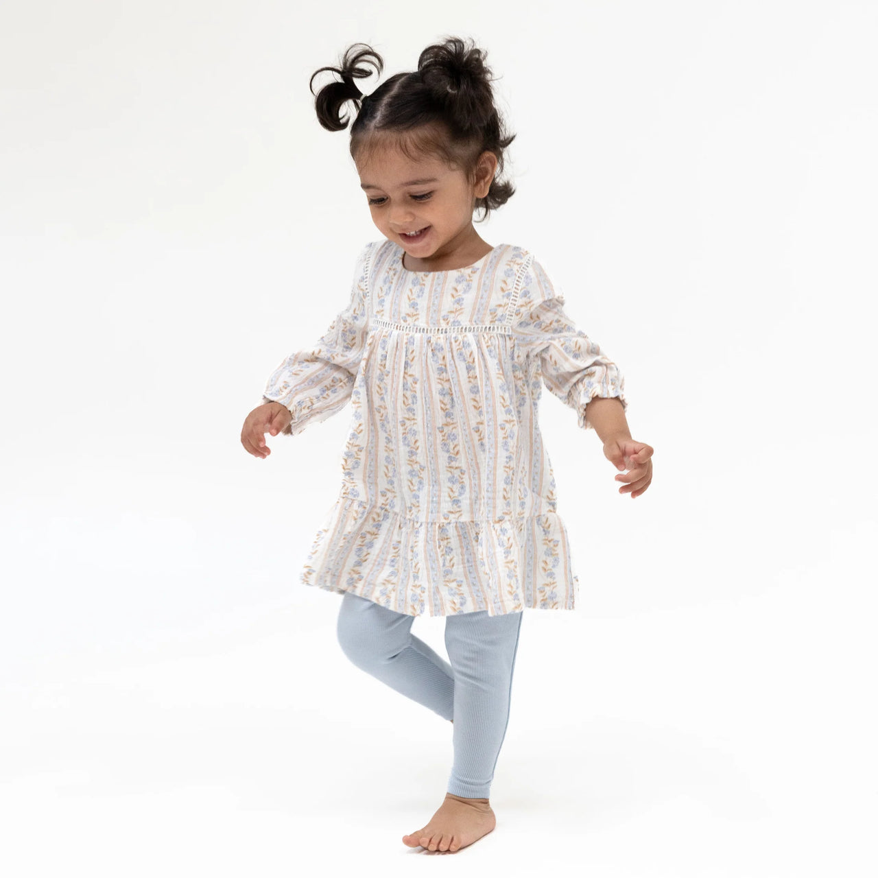 Catarina Floral Puffed Long Sleeve Tiered Dress and Leggings