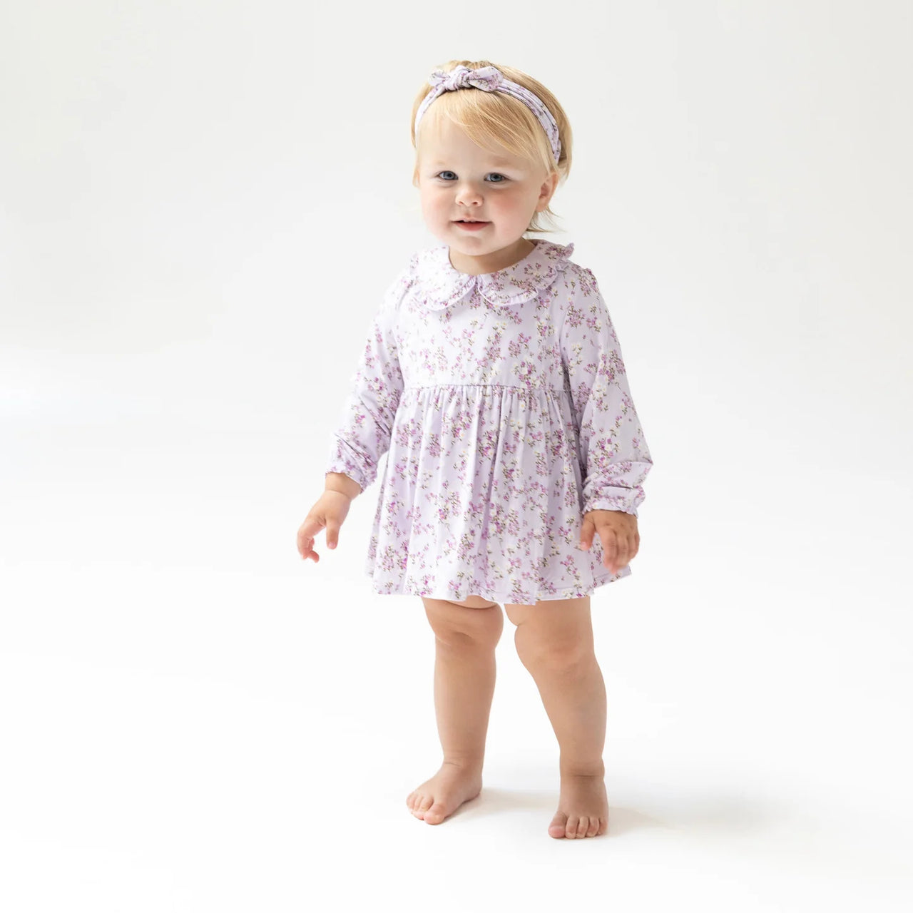 Sweet Dreams Long Sleeve Peter Pan Ruffle Collar Bubble with Skirt