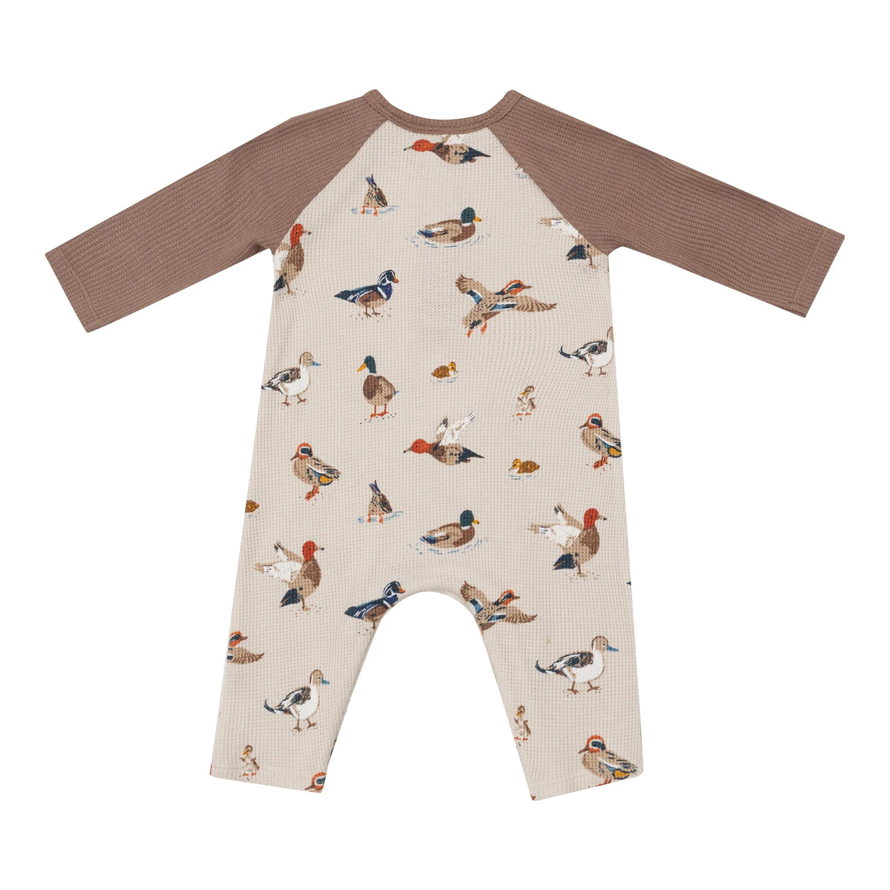 Long Sleeve Raglan Henley Romper- Ducks