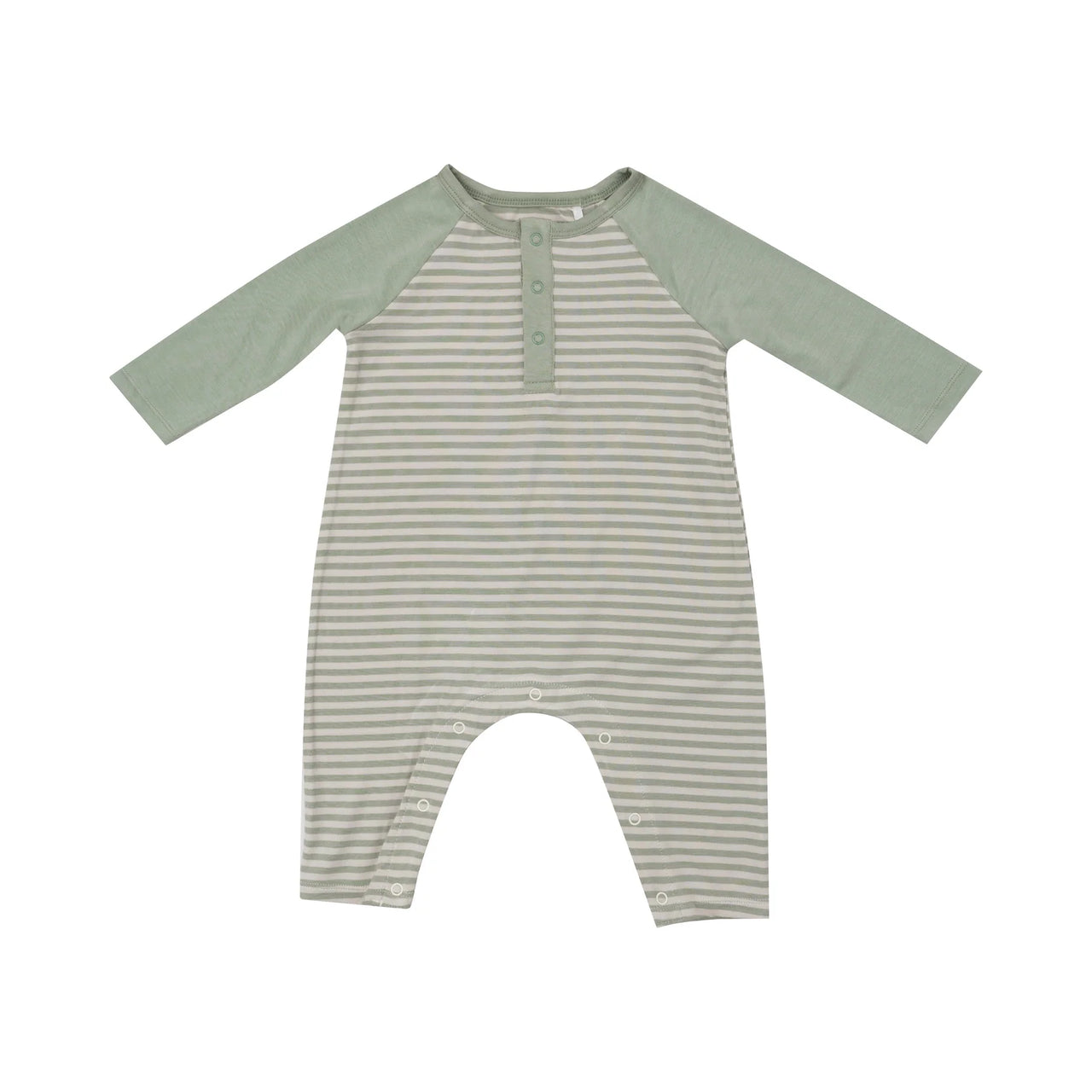 Long Sleeve Raglan Henley Romper- Desert Sage Stripe