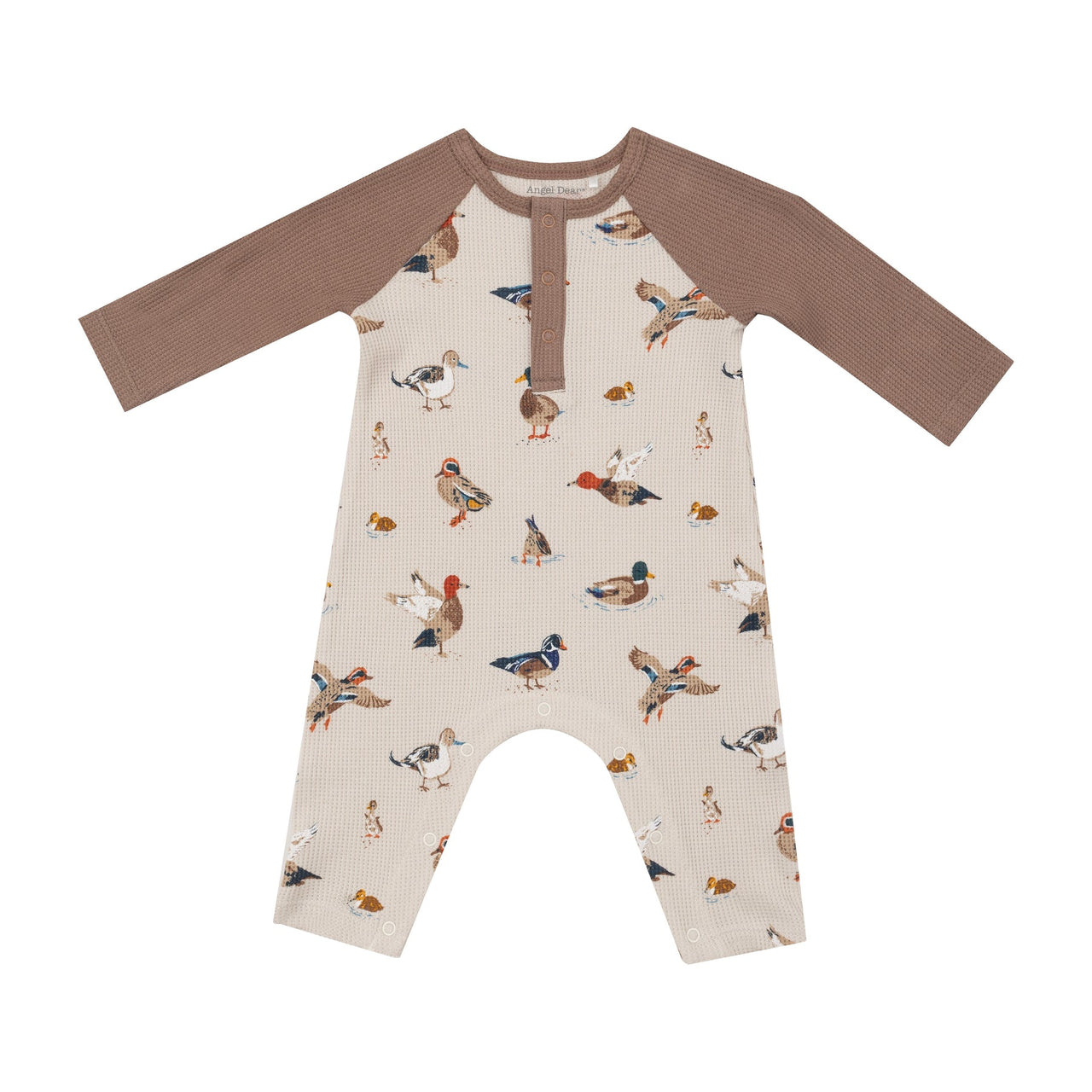 Long Sleeve Raglan Henley Romper- Ducks