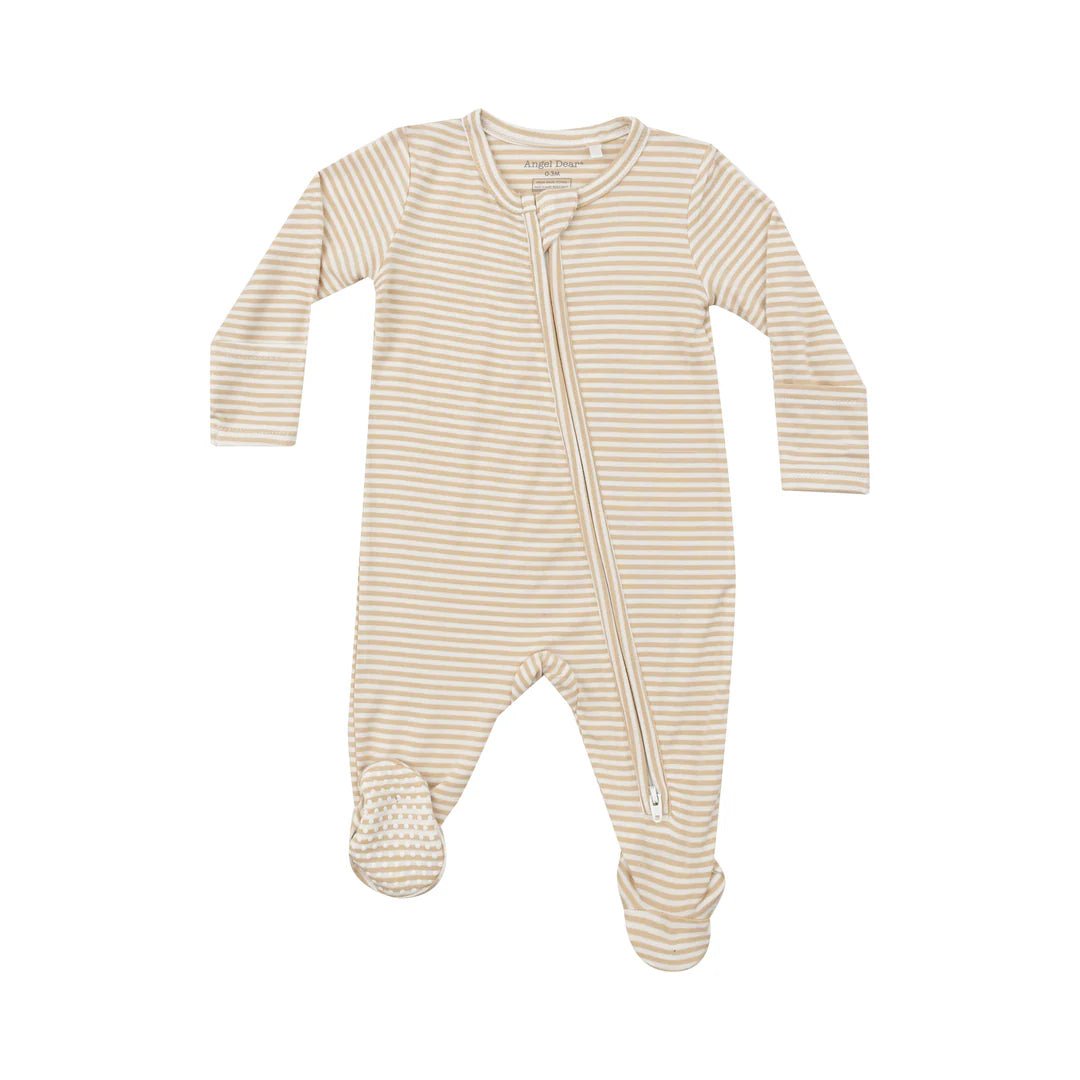 Zippered Footie- Beige Stripe