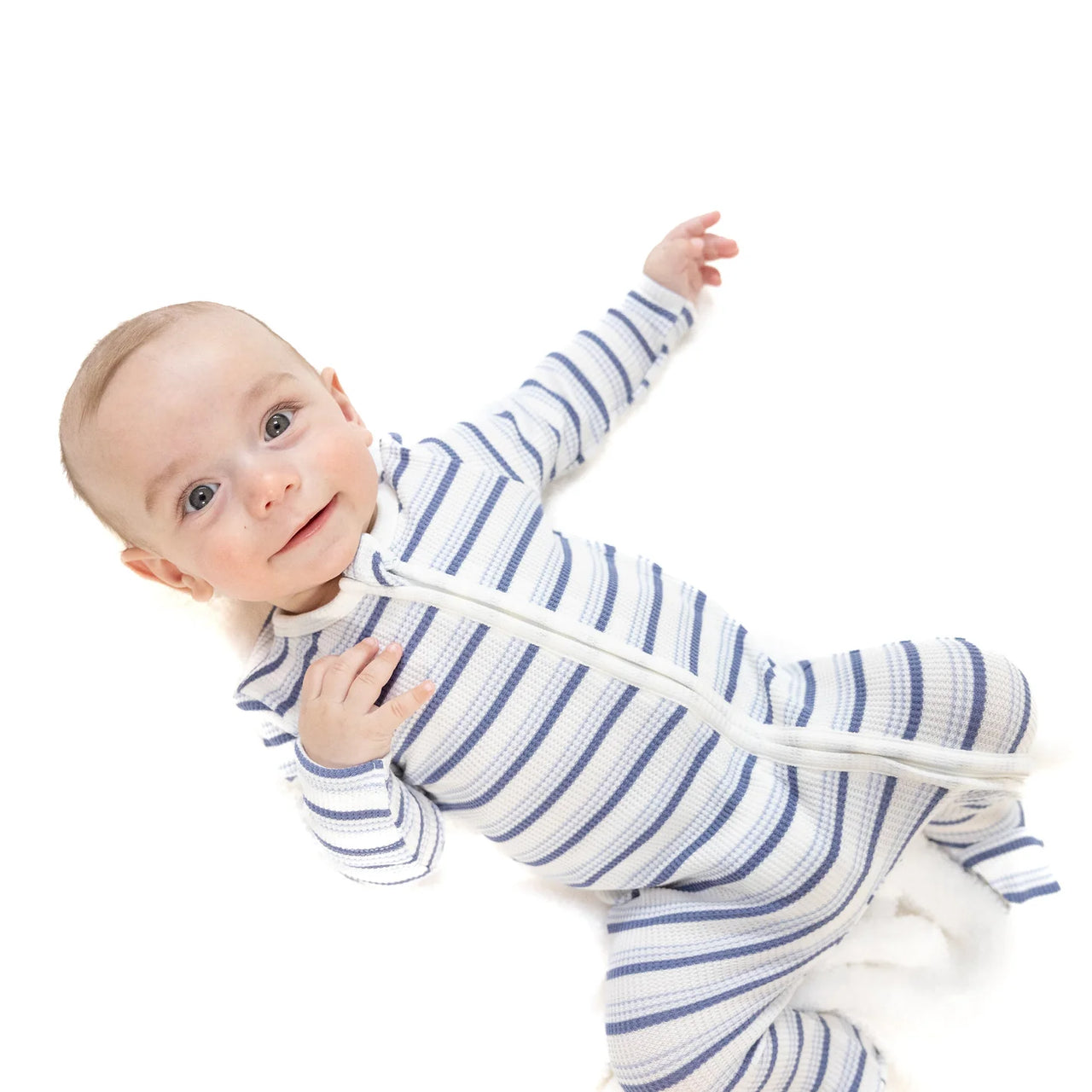 Zippered Footie- Vintage Blue Stripe