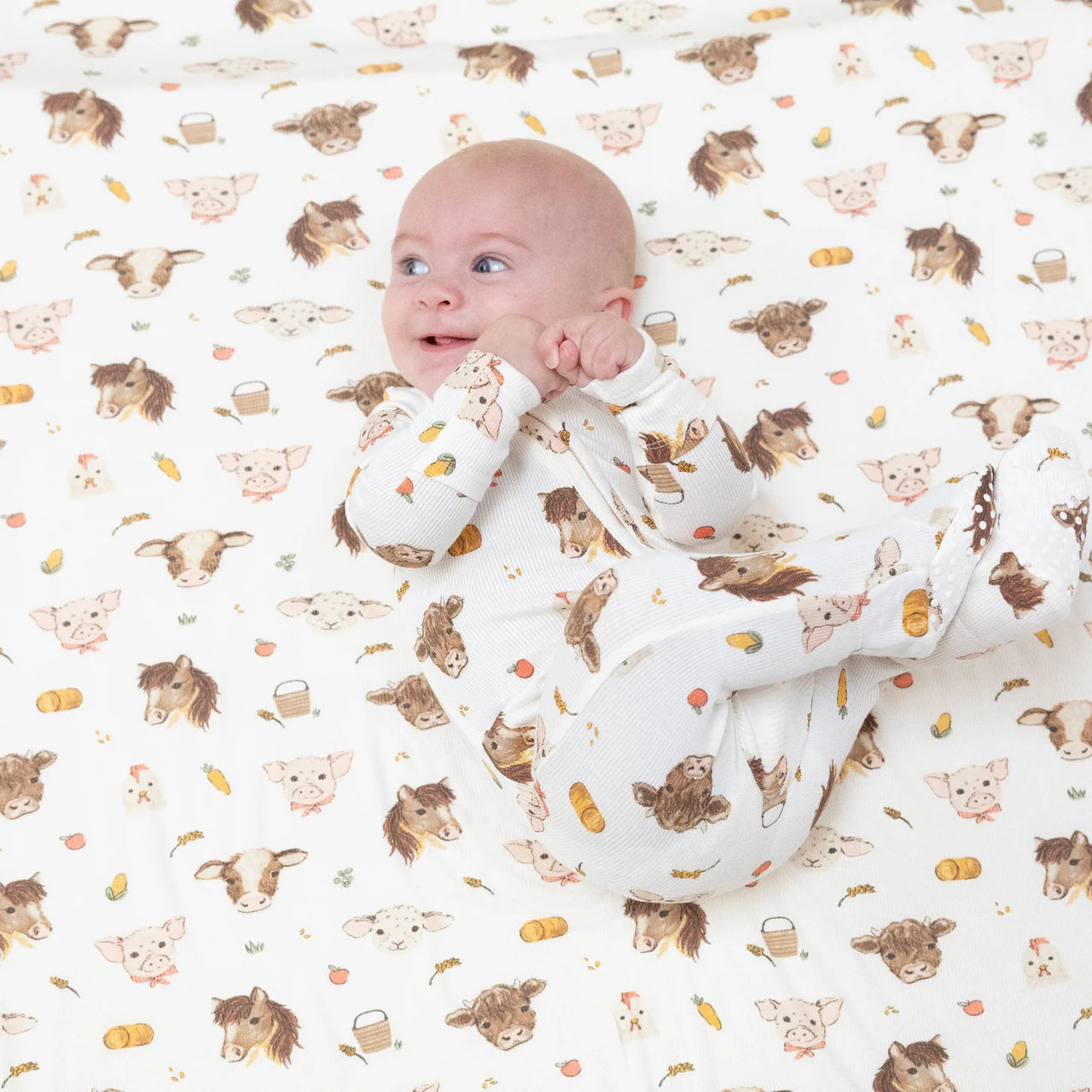 Zippered Footie- Vintage Baby Farm Animals