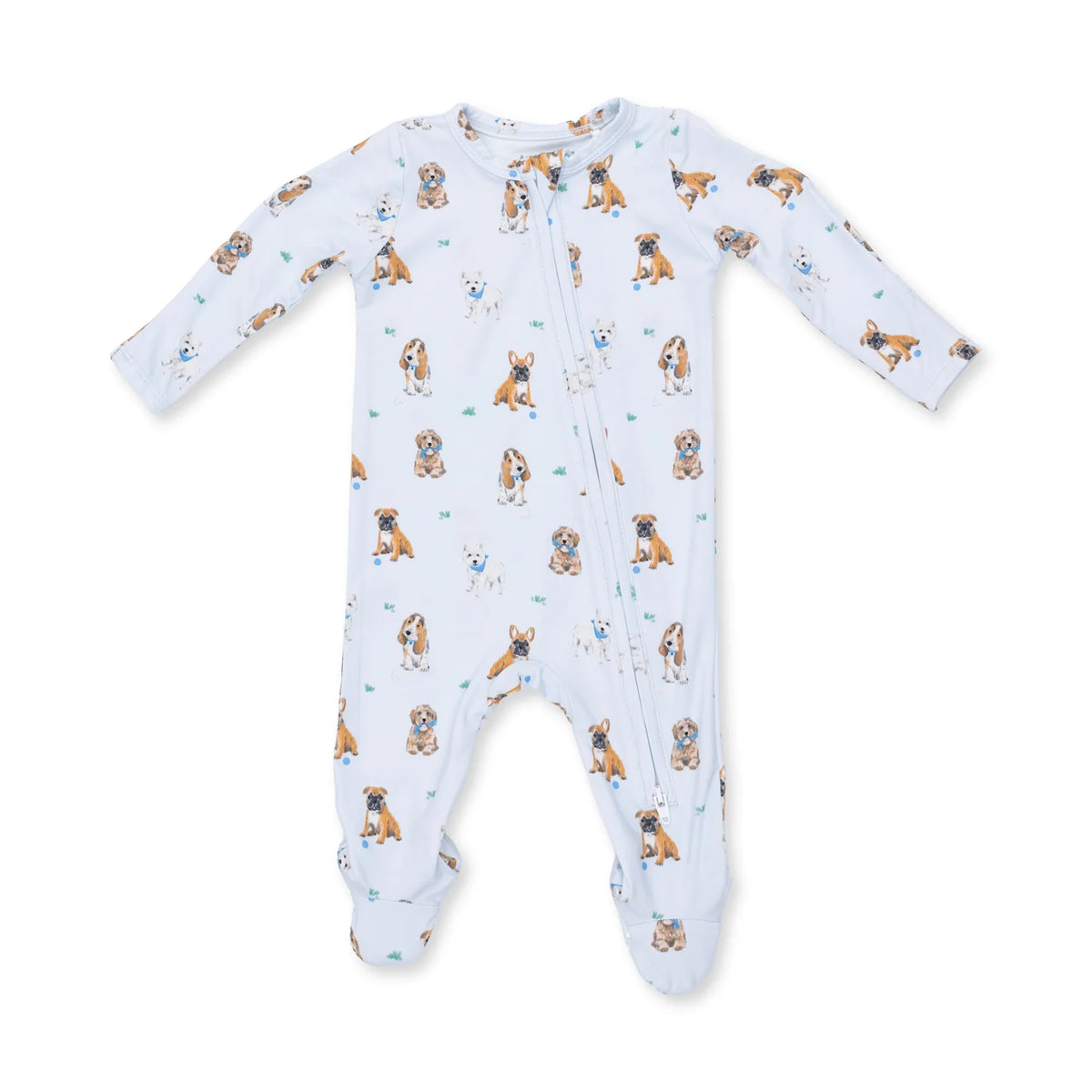 Zippered Footie- Bestie Dogs Blue