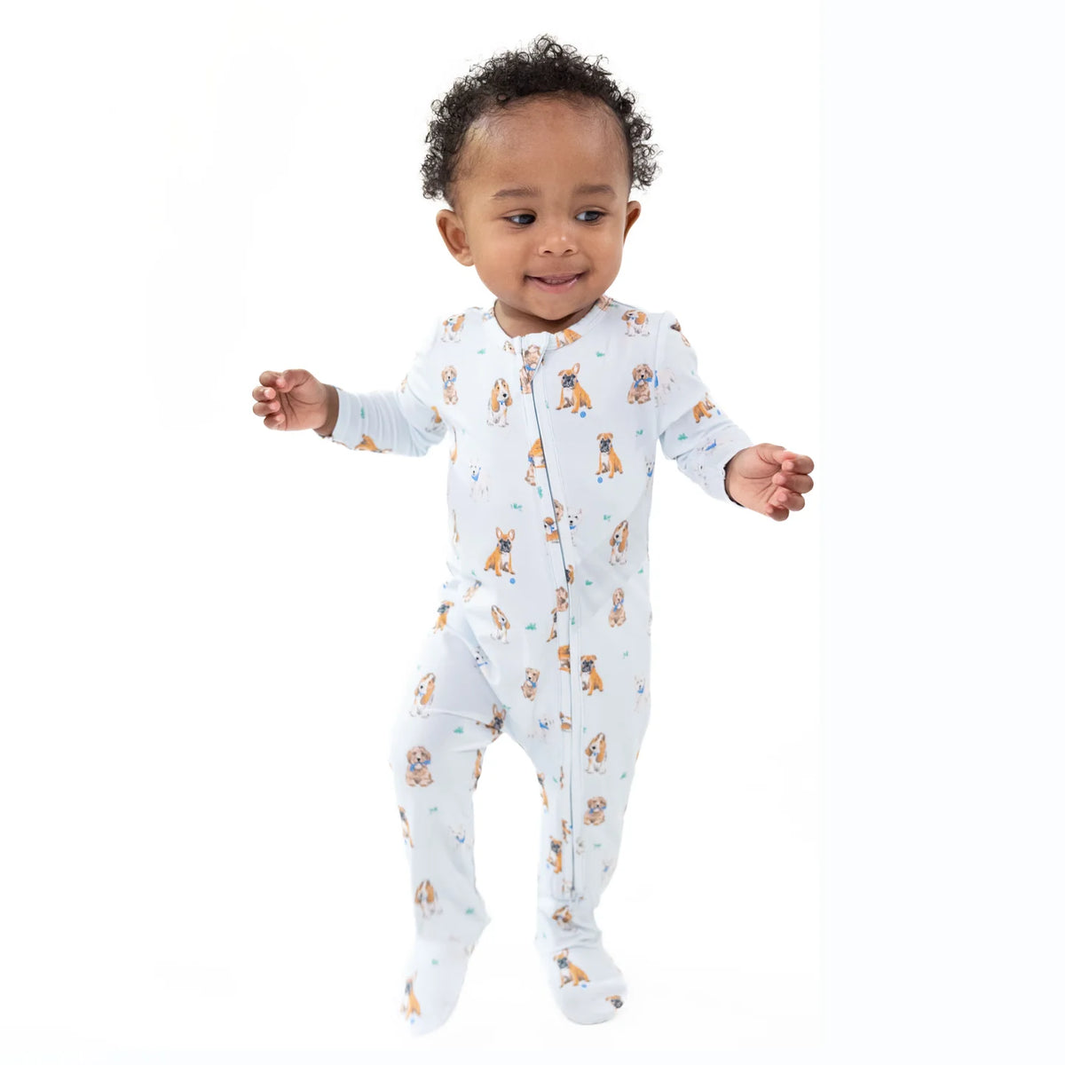 Zippered Footie- Bestie Dogs Blue