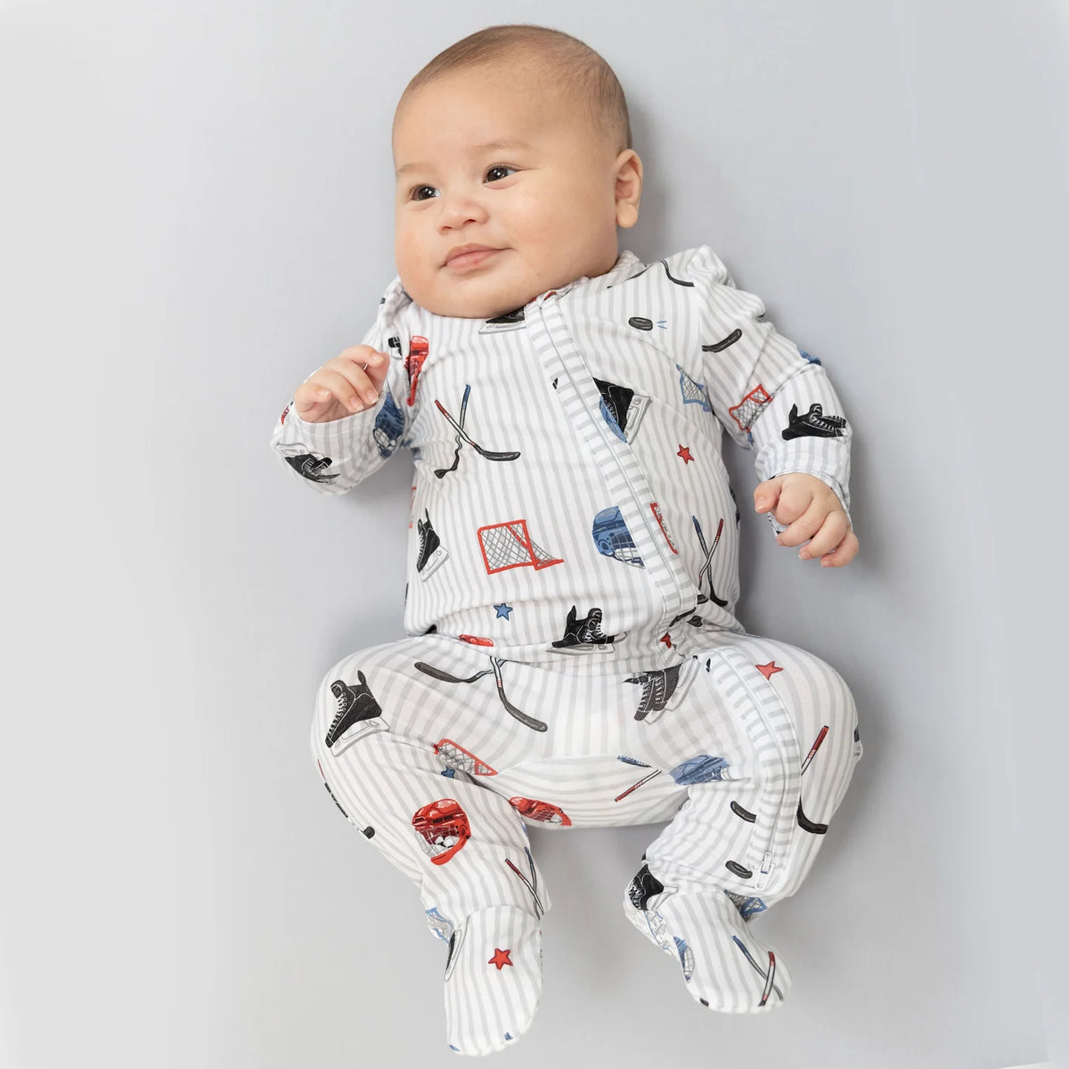 Zippered Footie- Hockey Stripe