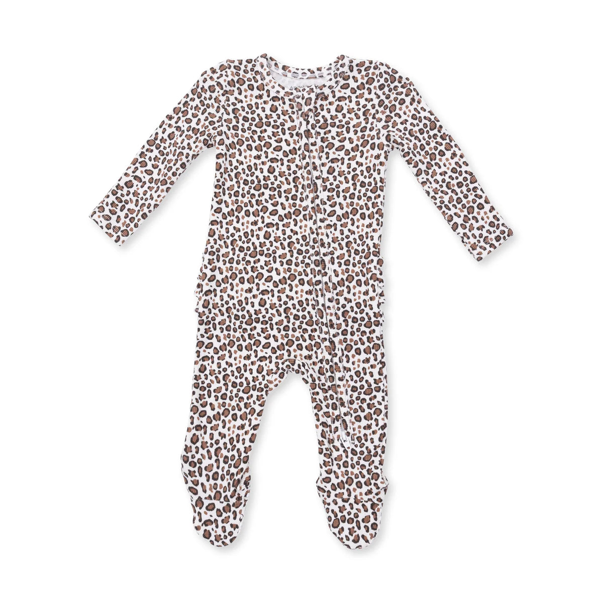 Ruffle Back Zippered Footie- Leopard Rib