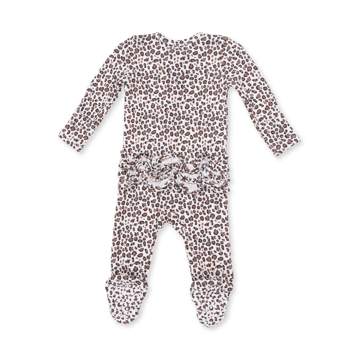 Ruffle Back Zippered Footie- Leopard Rib