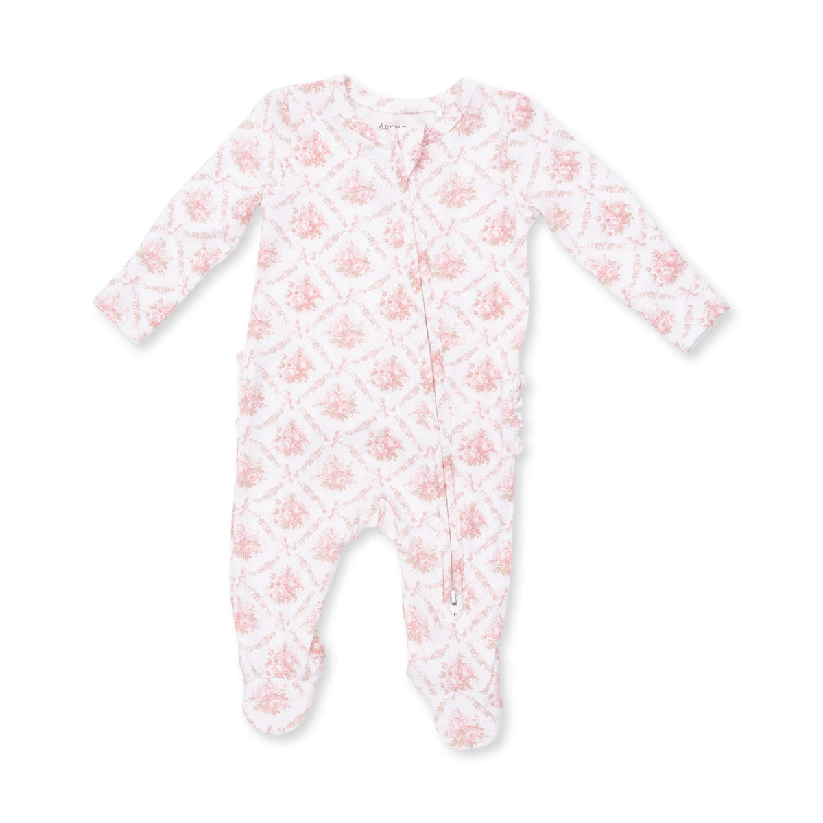 Ruffle Back Zippered Footie- Rose Bow Lattice