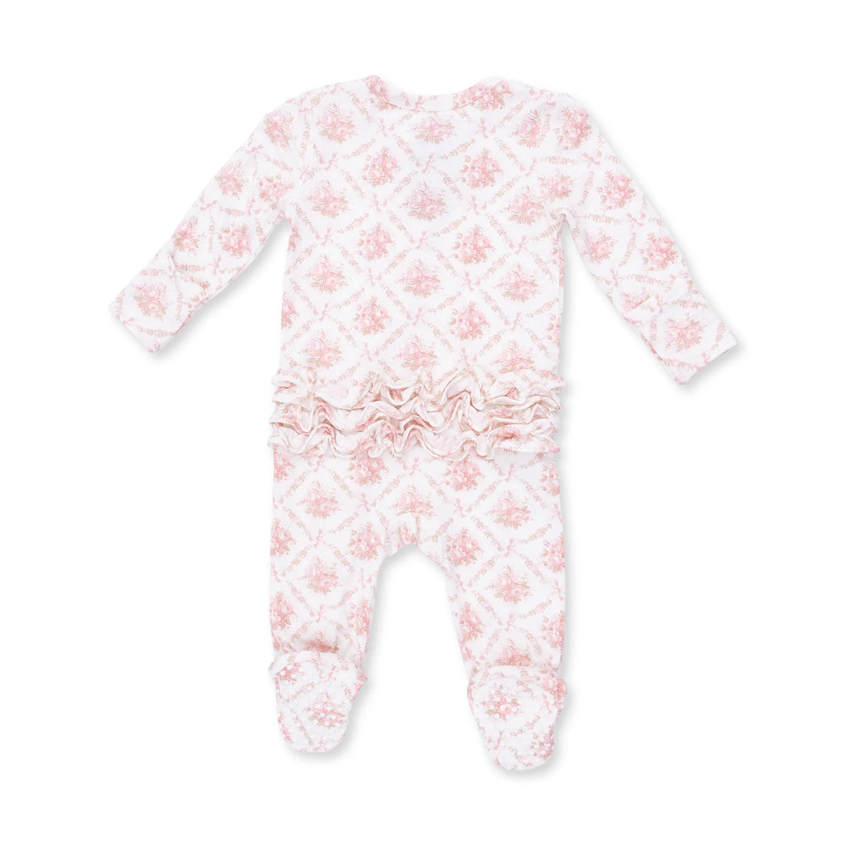 Ruffle Back Zippered Footie- Rose Bow Lattice