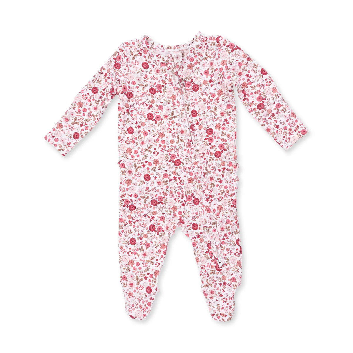 Ruffle Back Zippered Footie- Serene Floral