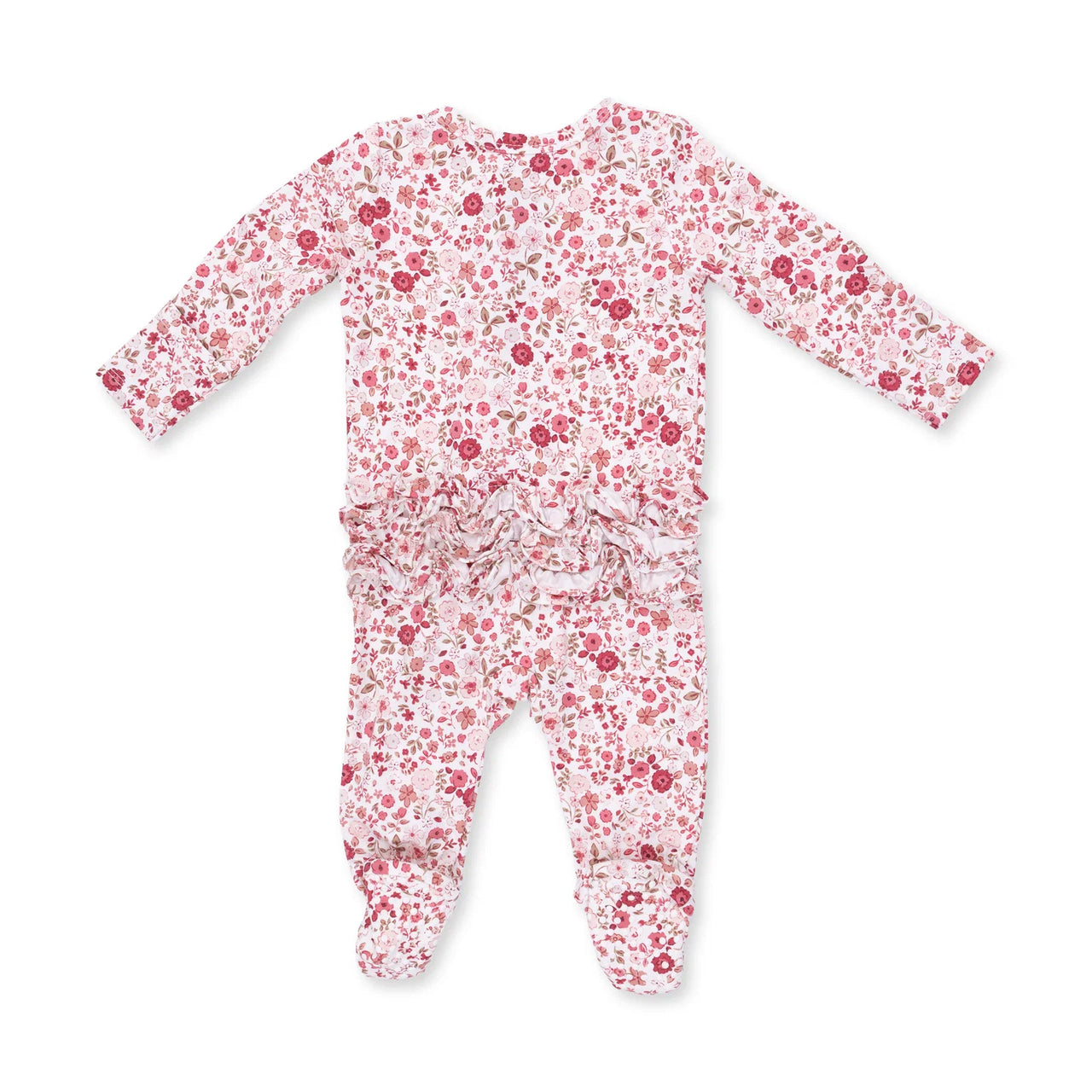 Ruffle Back Zippered Footie- Serene Floral