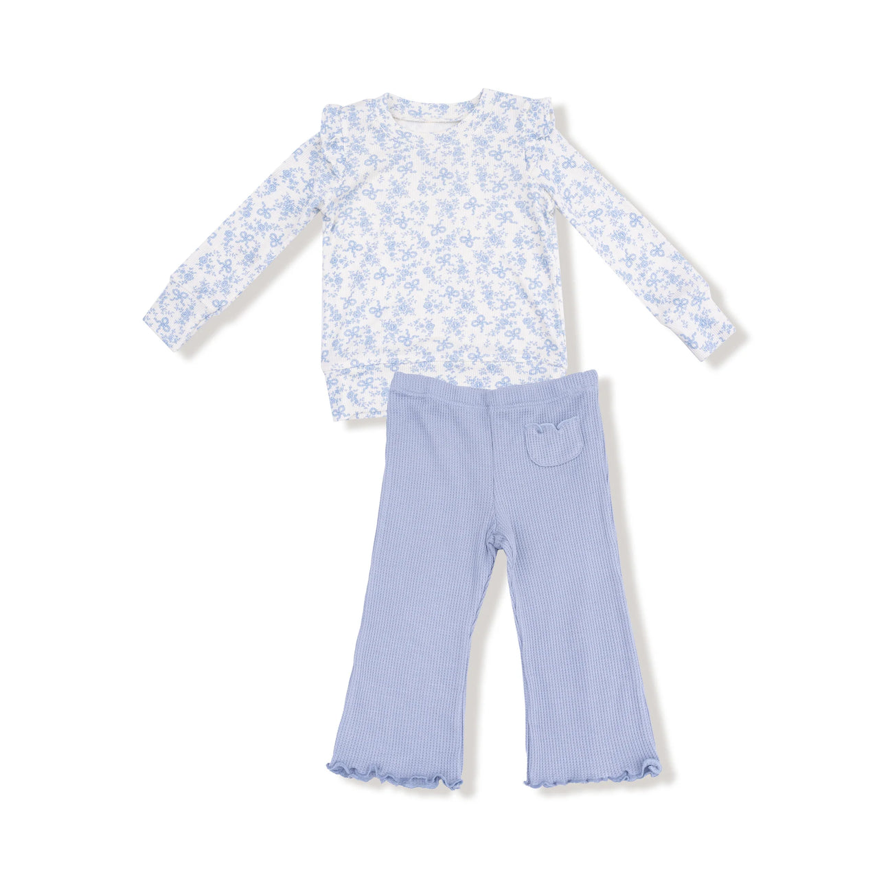 Romi Floral Ruffle Shoulder Rib Shirt & Waffle Flare Pant