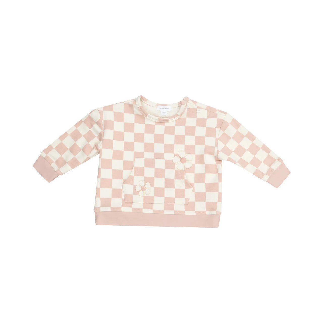 French Terry Sweatshirt with Daisy Patch + Jogger- Checkerboard Pink