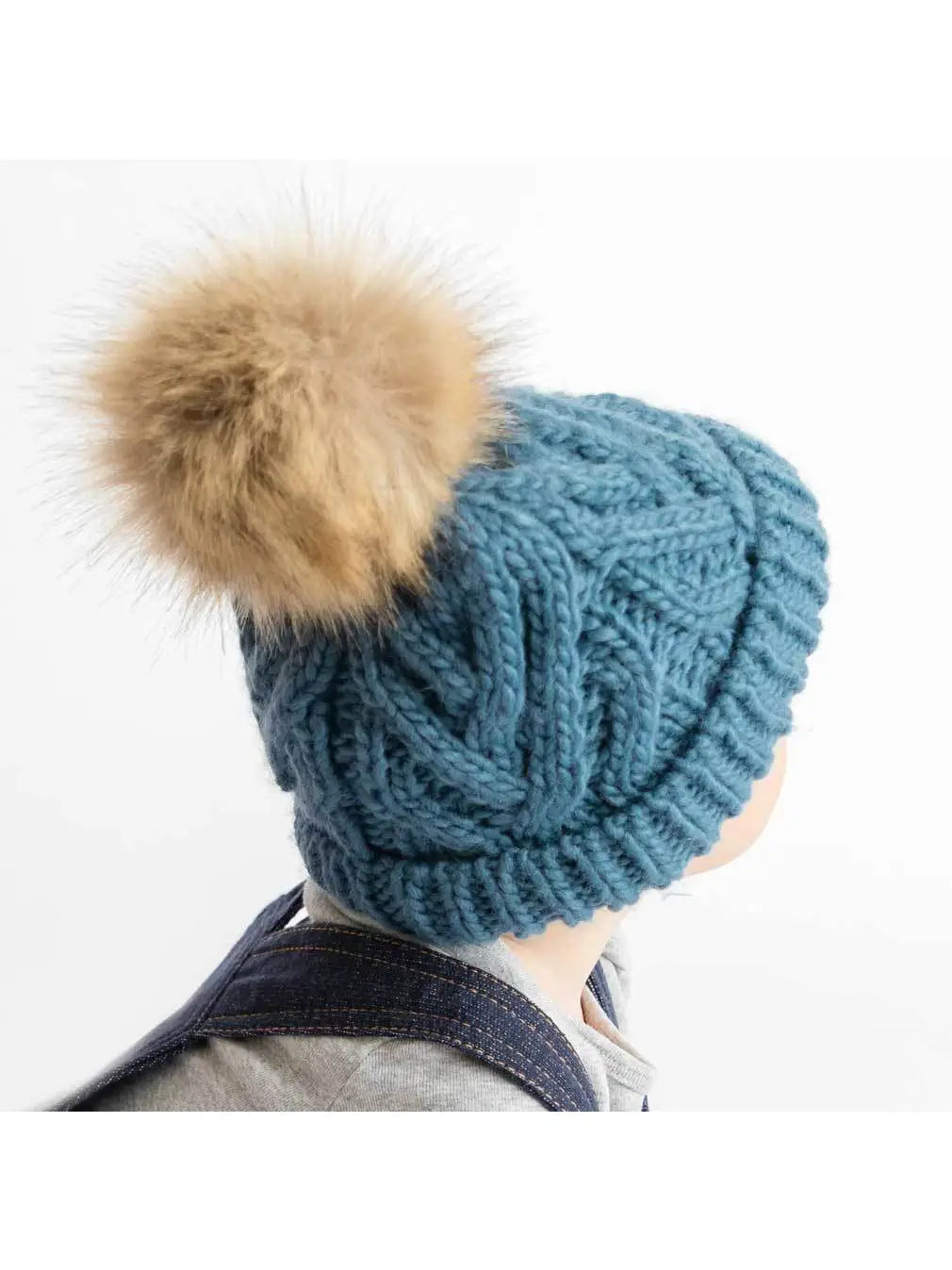 Slate Blue Pom Pom Beanie Hat