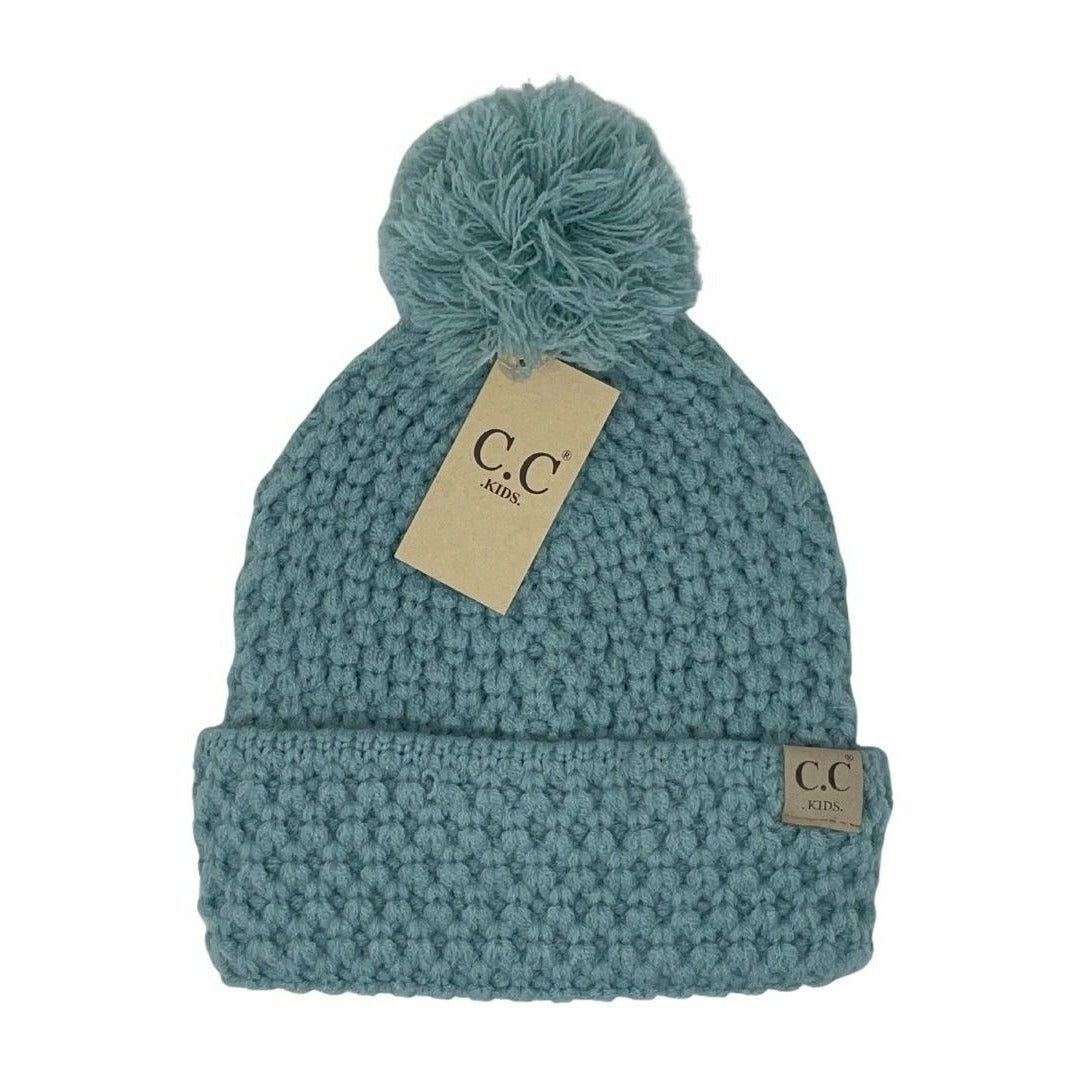 Bee Stitch Knit Pom C.C Beanie- Winter Mint