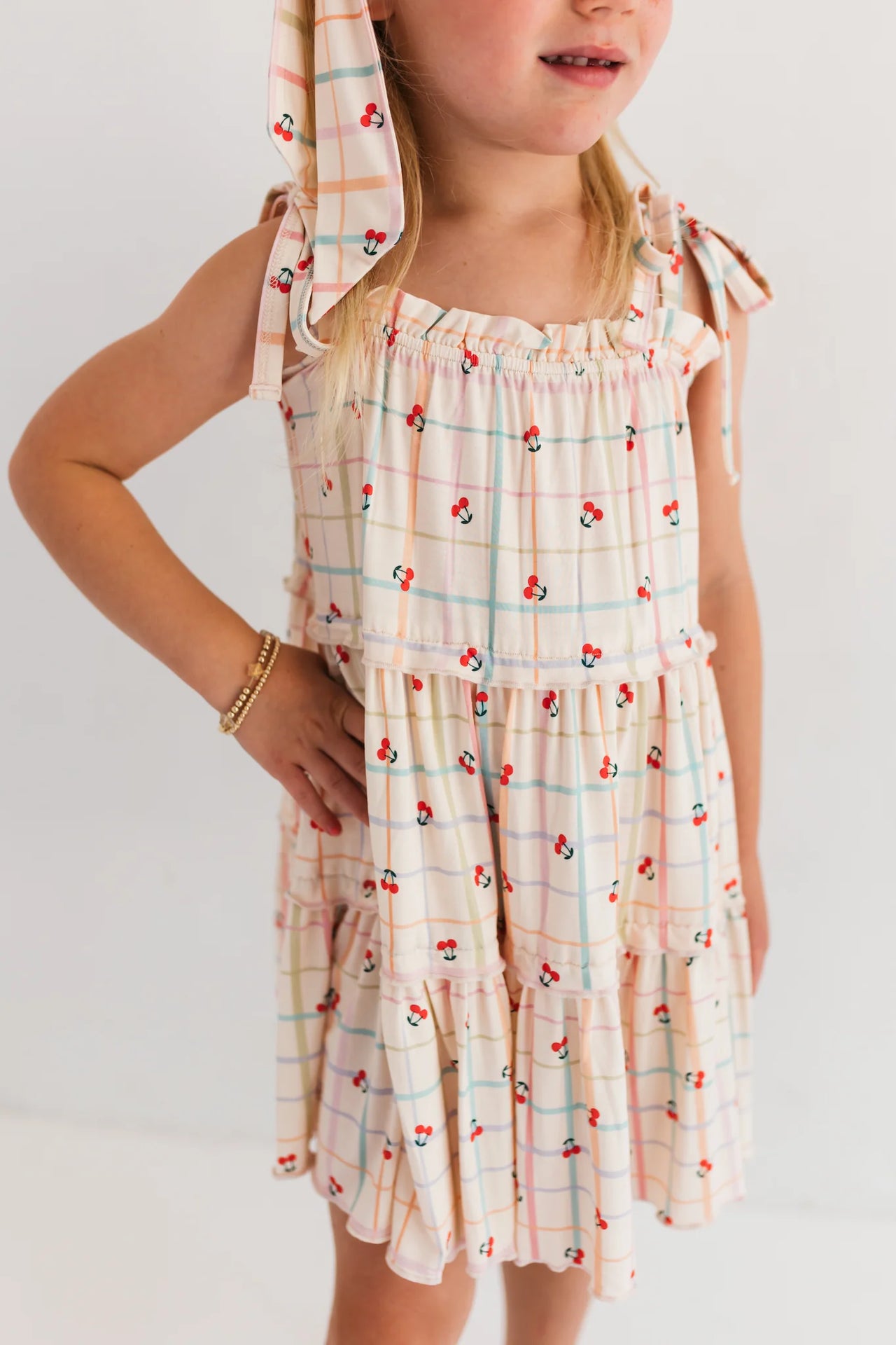 Cherry Grid Tiered Twirl Dress