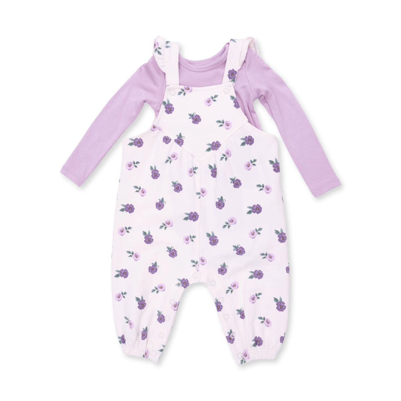 Violetta Floral Ruffle V-Overalls & Long Sleeve Bodysuit