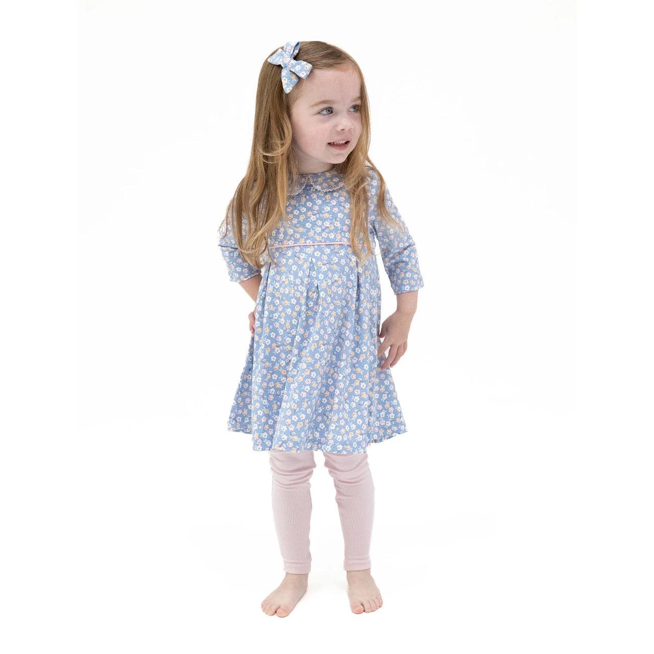 Country Calico Box Pleat Dress & Rib Leggings