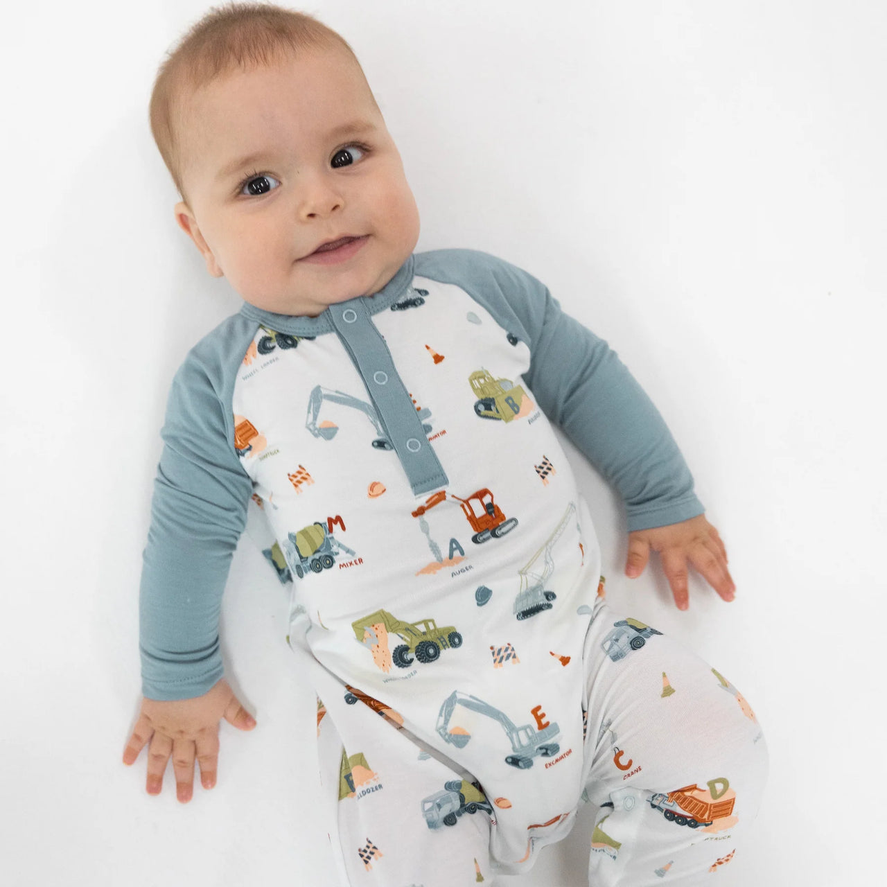 Romper with Contrast Sleeve- Construction Alphabet