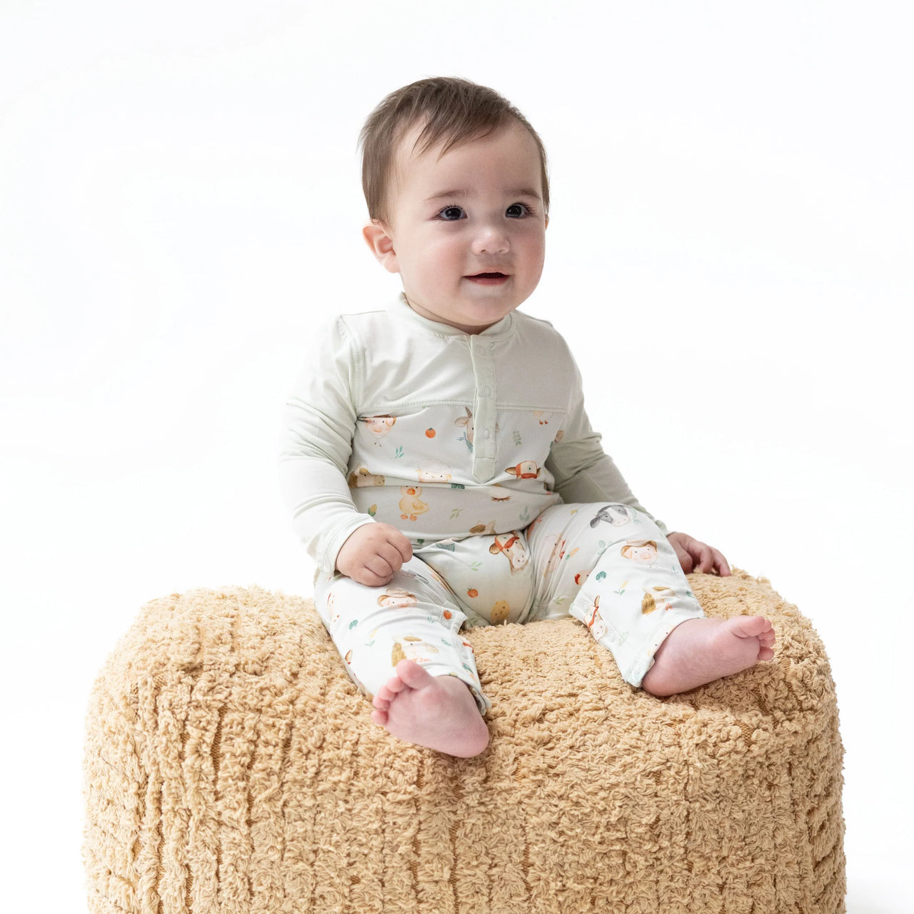 Baby Farm Faces Romper with Contrast Sleeves