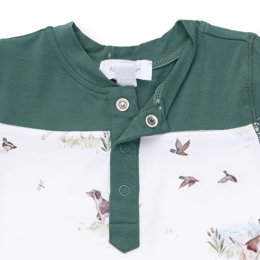 Romper with Contrast Sleeves- Pointer Pups and Duck Buddies