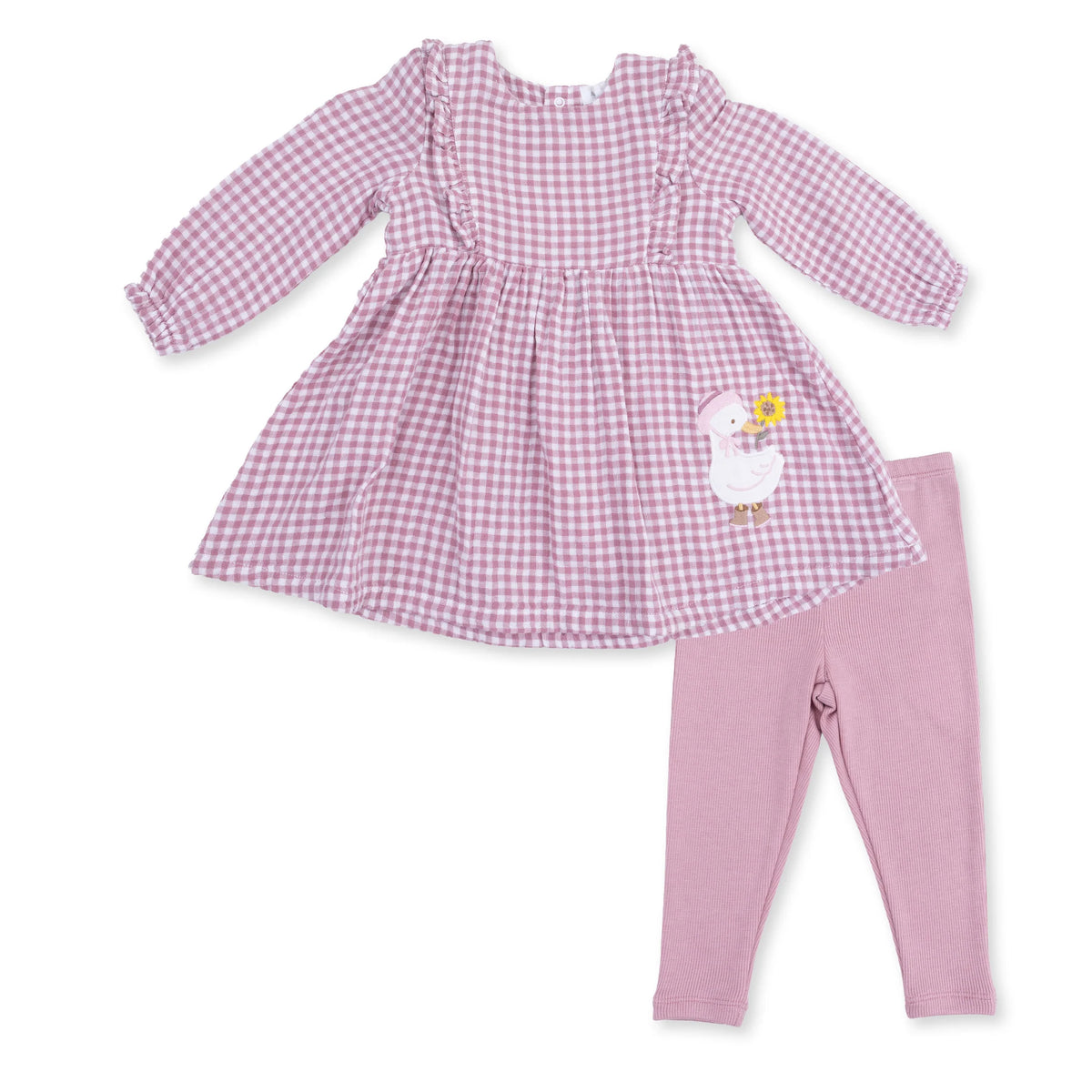 Long Sleeve Ruffle Dress and Legging- Berry Gingham