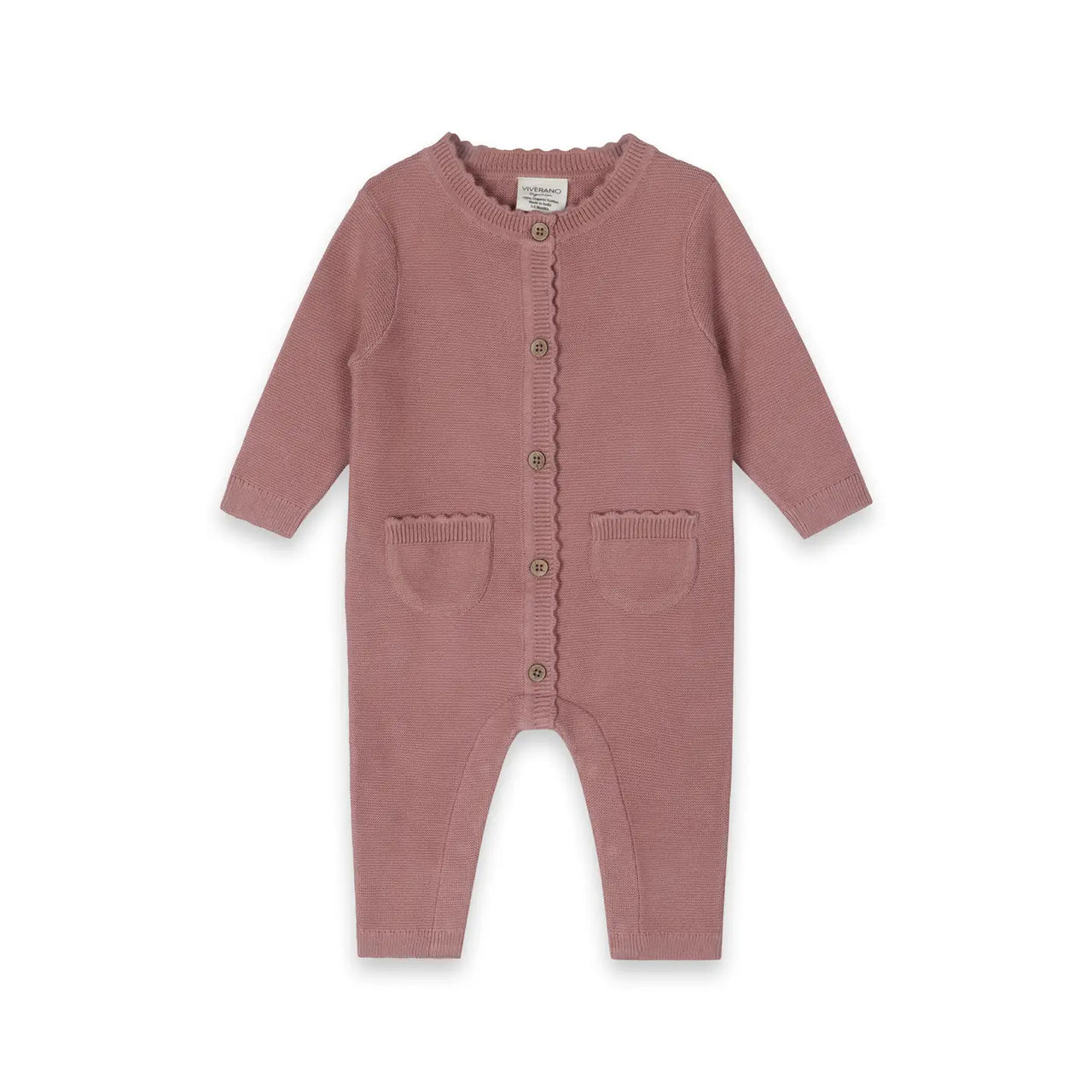 Organic Classic Pocket & Button Chunky Knit Baby Jumpsuit- Vintage Rose