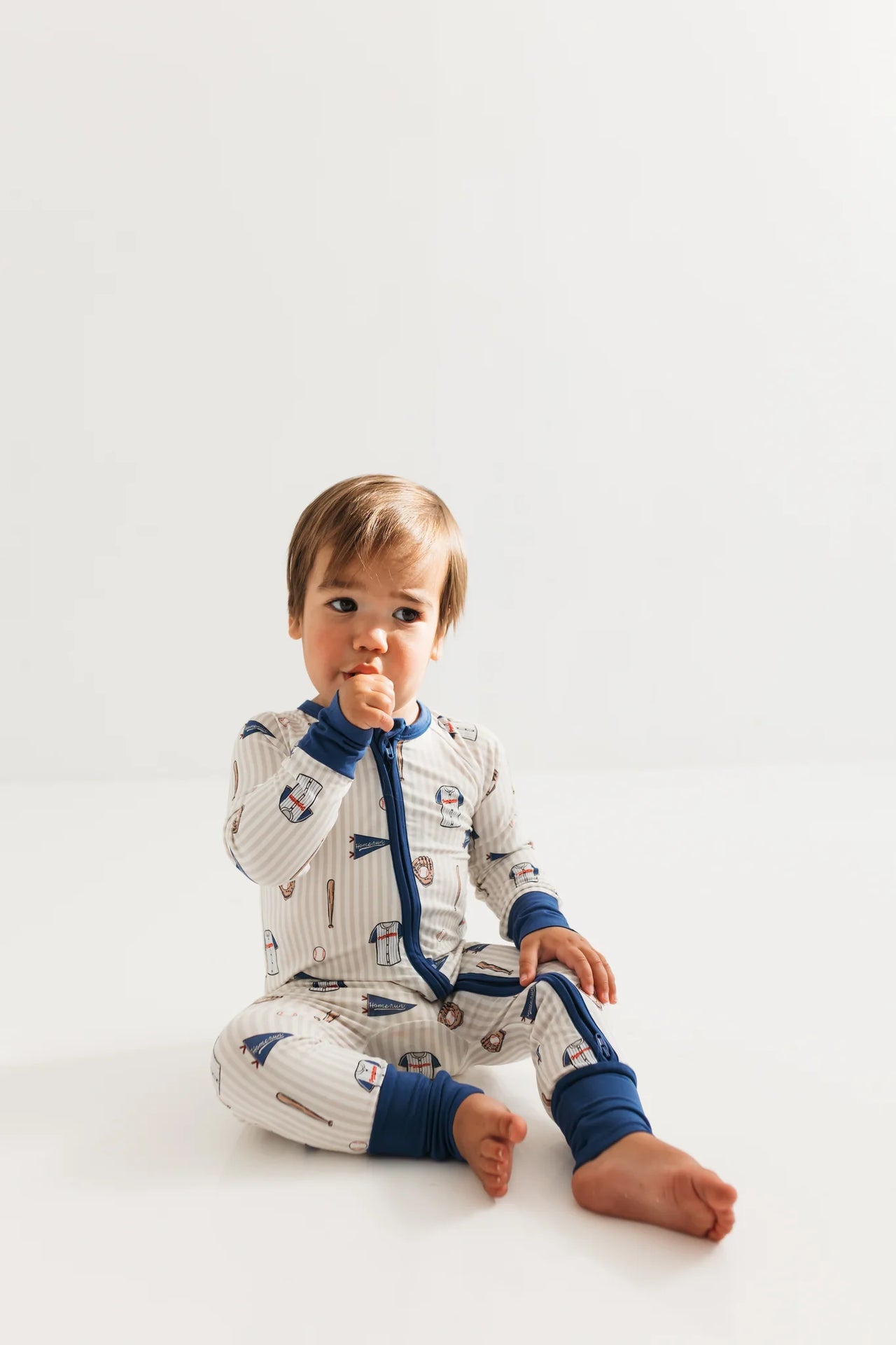 Blue Baseball Zippered Romper