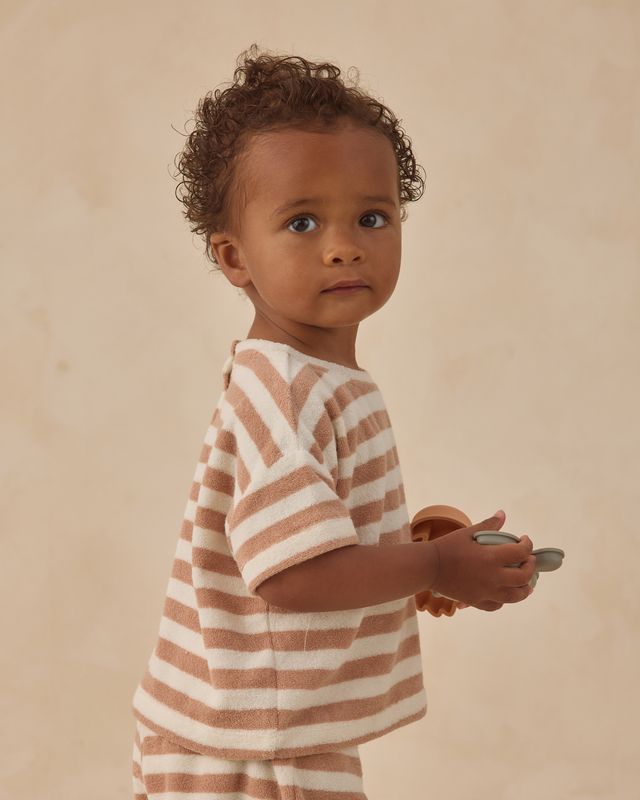 Terry Tee + Short Set Latte Stripe