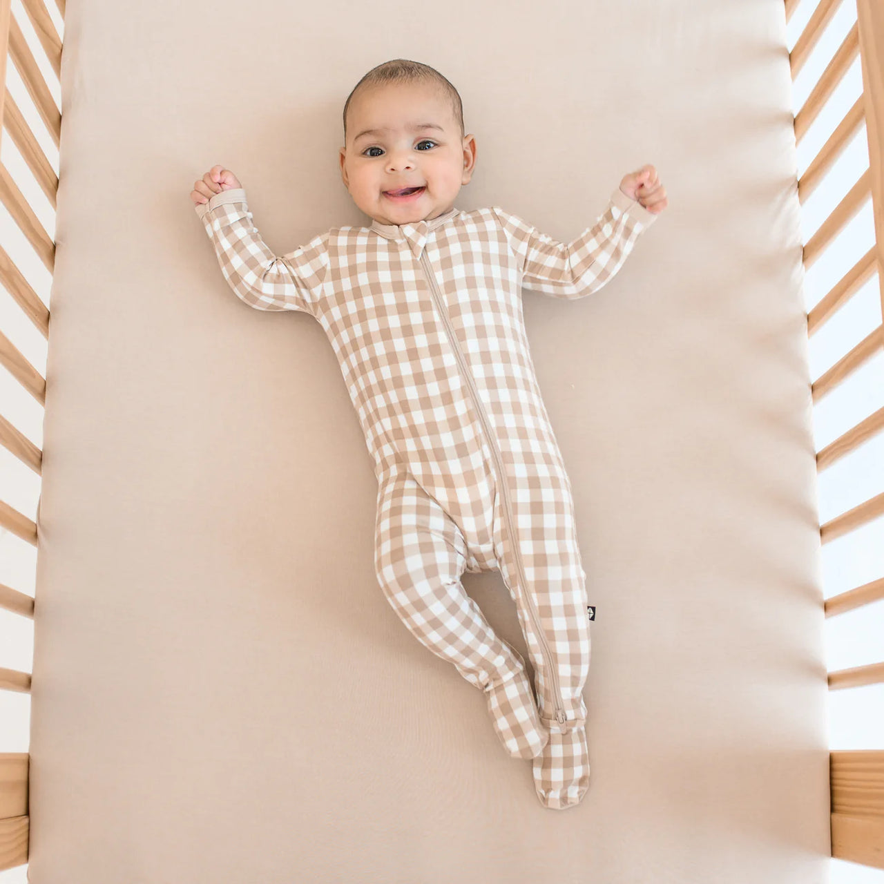 Gingham Bisque Zippered Footie