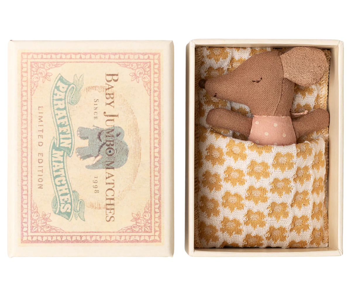 Sleepy Wakey Baby Mouse in Matchbox- Rose
