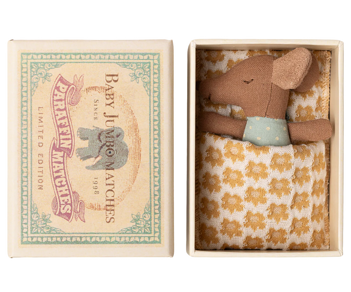Sleepy Wakey Baby Mouse in Matchbox, Blue