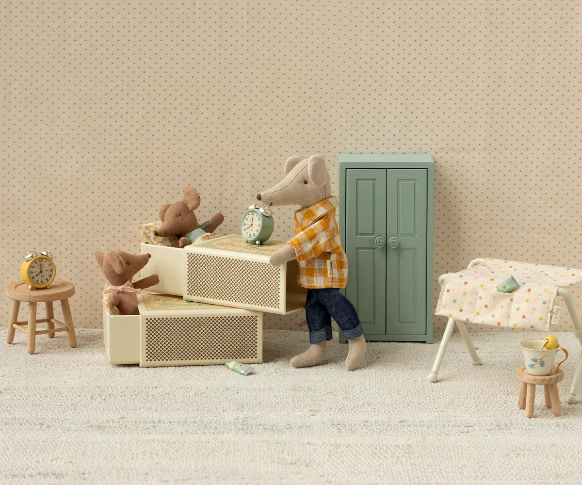 Sleepy Wakey Baby Mouse in Matchbox, Blue