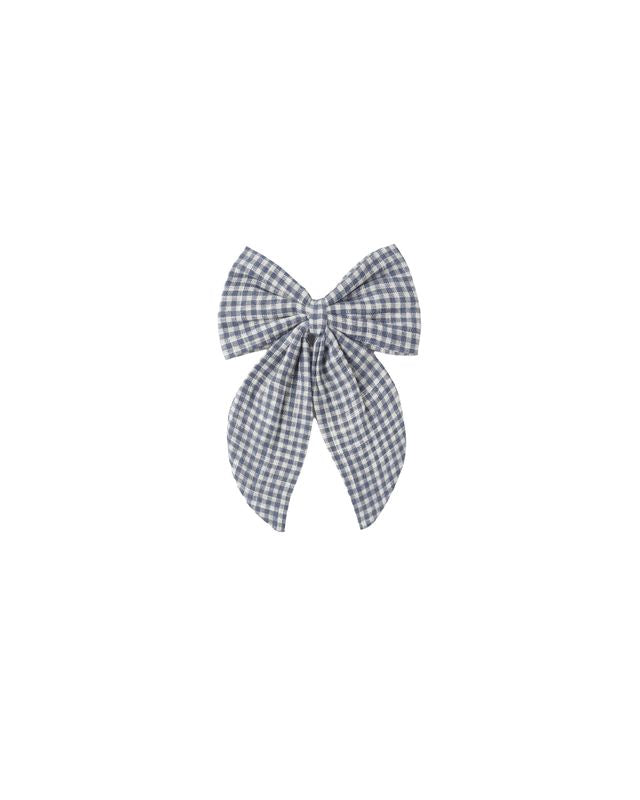 Marine Gingham Oversized Bow Hair Clip