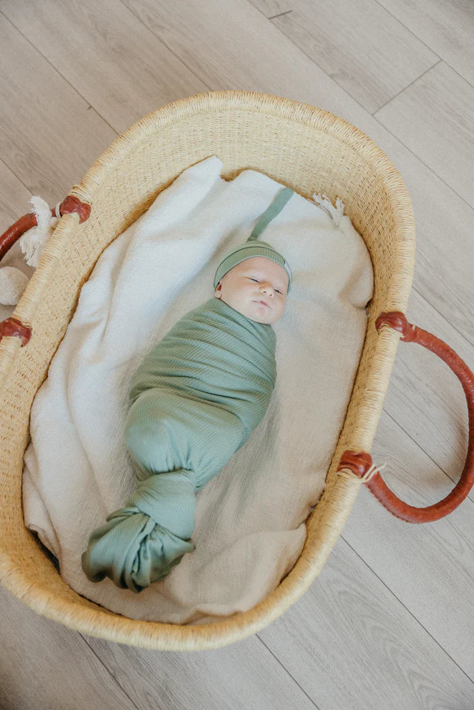Rib Knit Swaddle Blanket- Clover