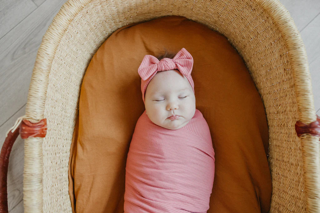 Rib Knit Swaddle Blanket- Rosewood