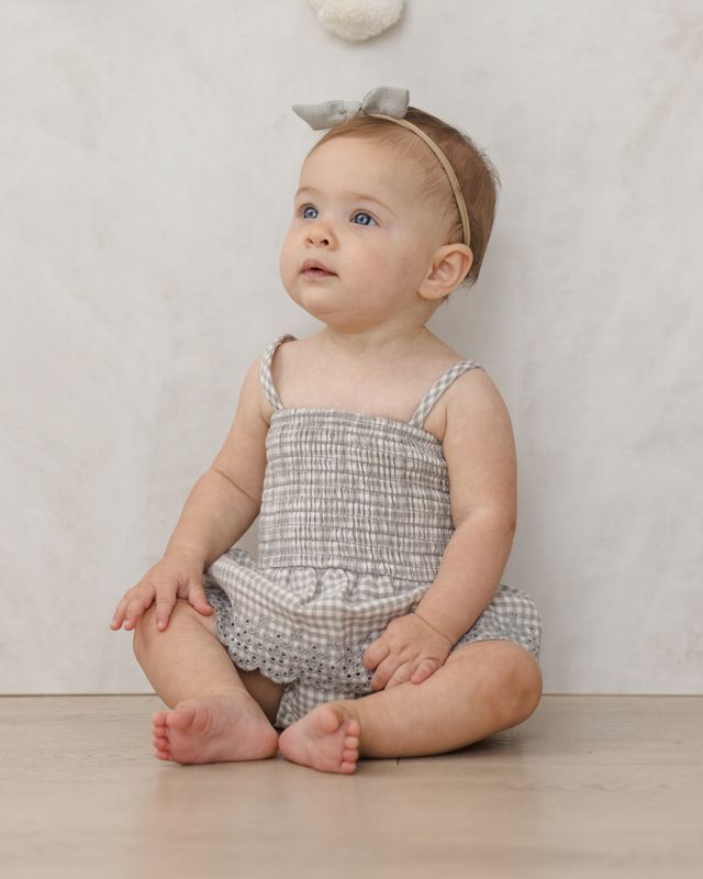 Smocked Skirted Romper Sage Gingham