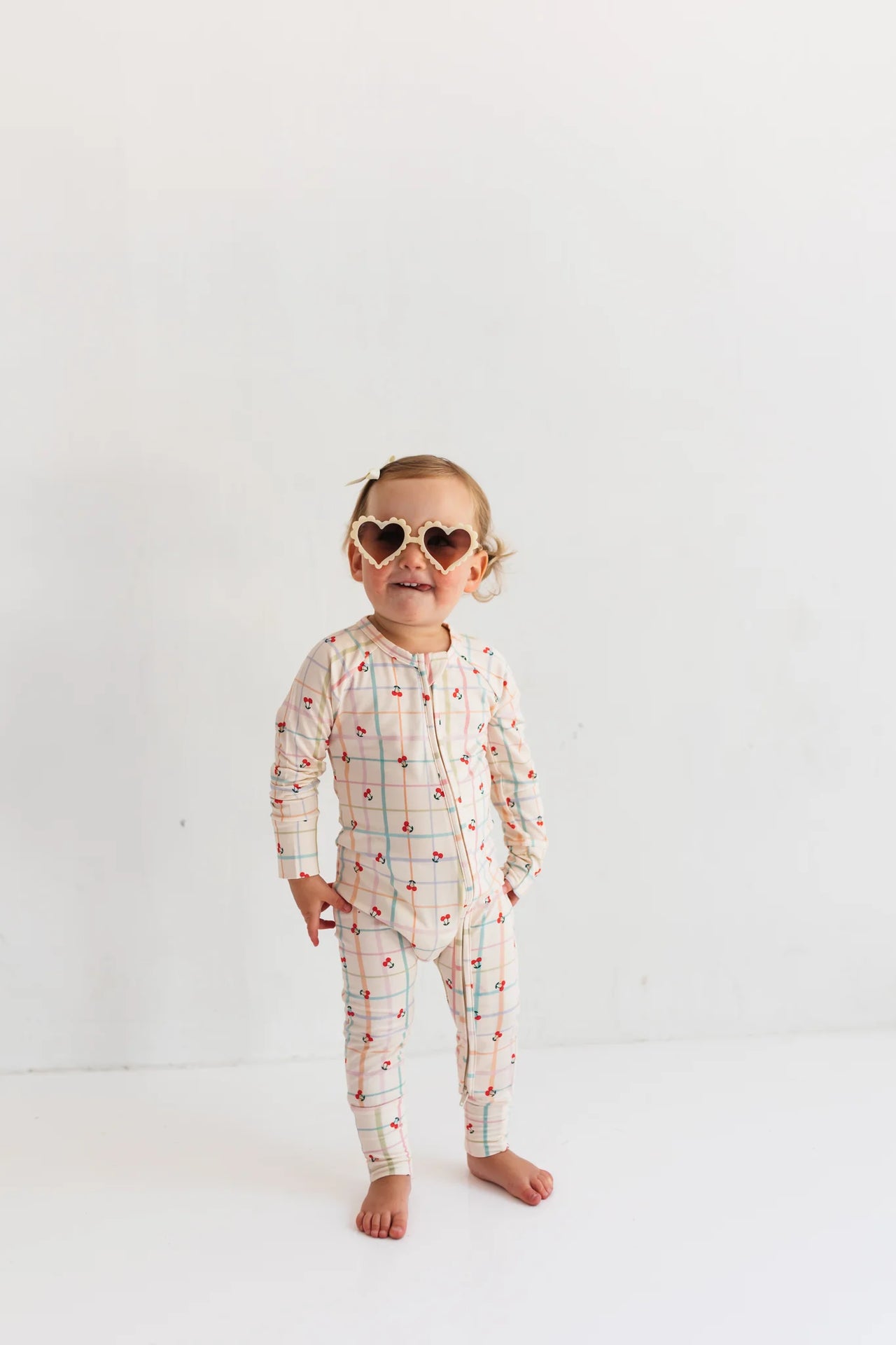 Cherry Grid Zippered Romper