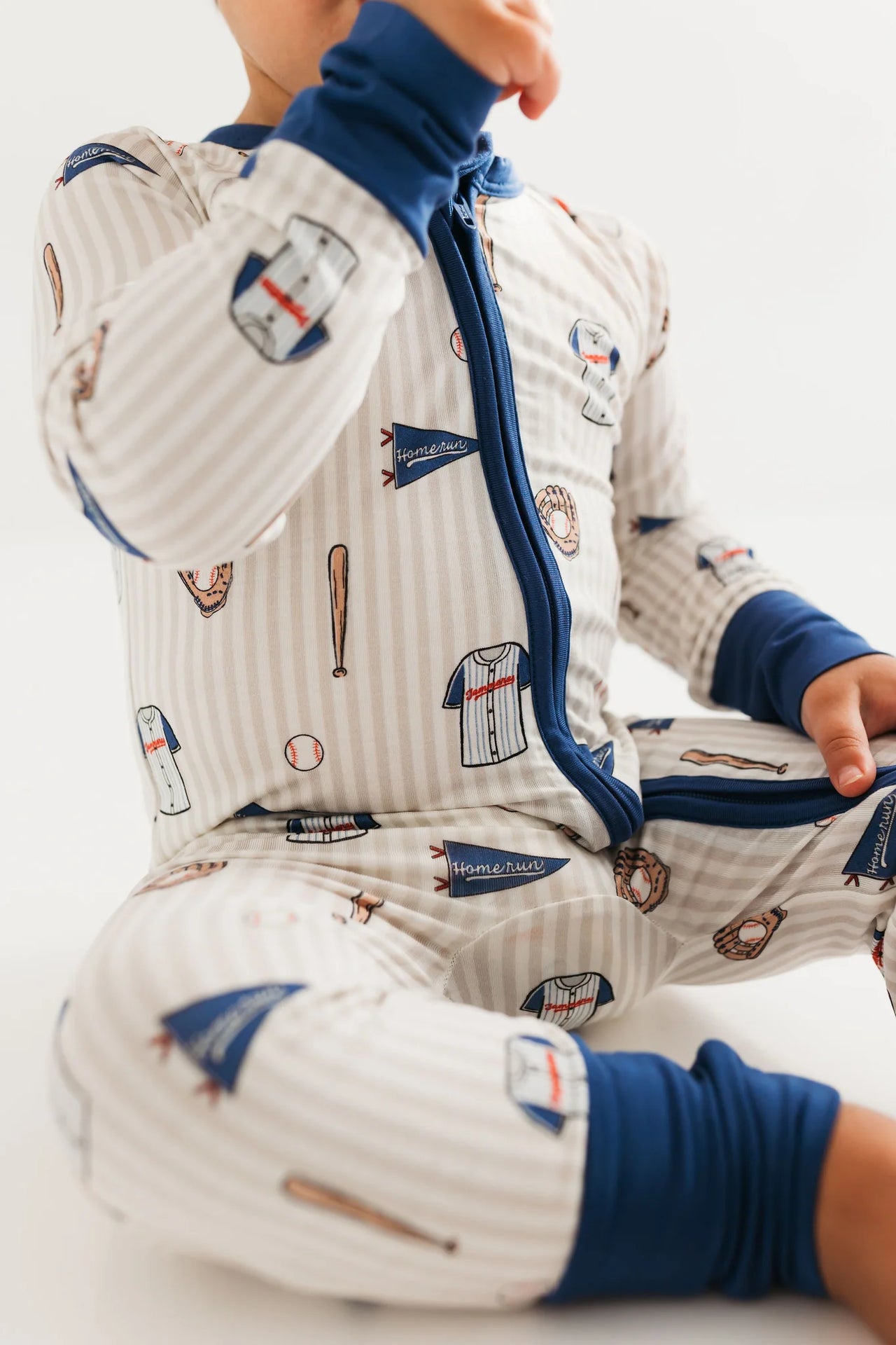 Blue Baseball Zippered Romper