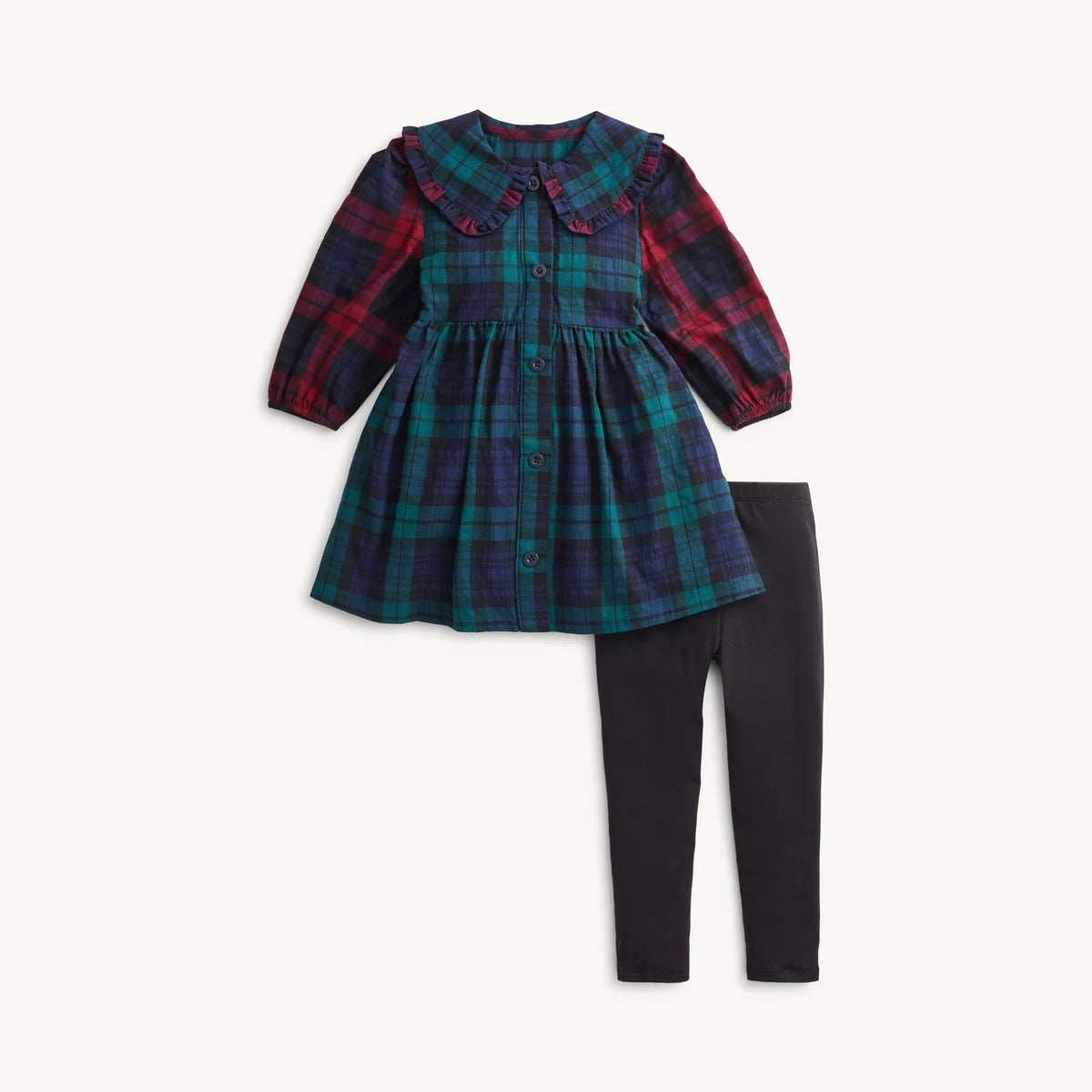 Plaid Flannel Magnetic Dress & Legging Set- Red Multi