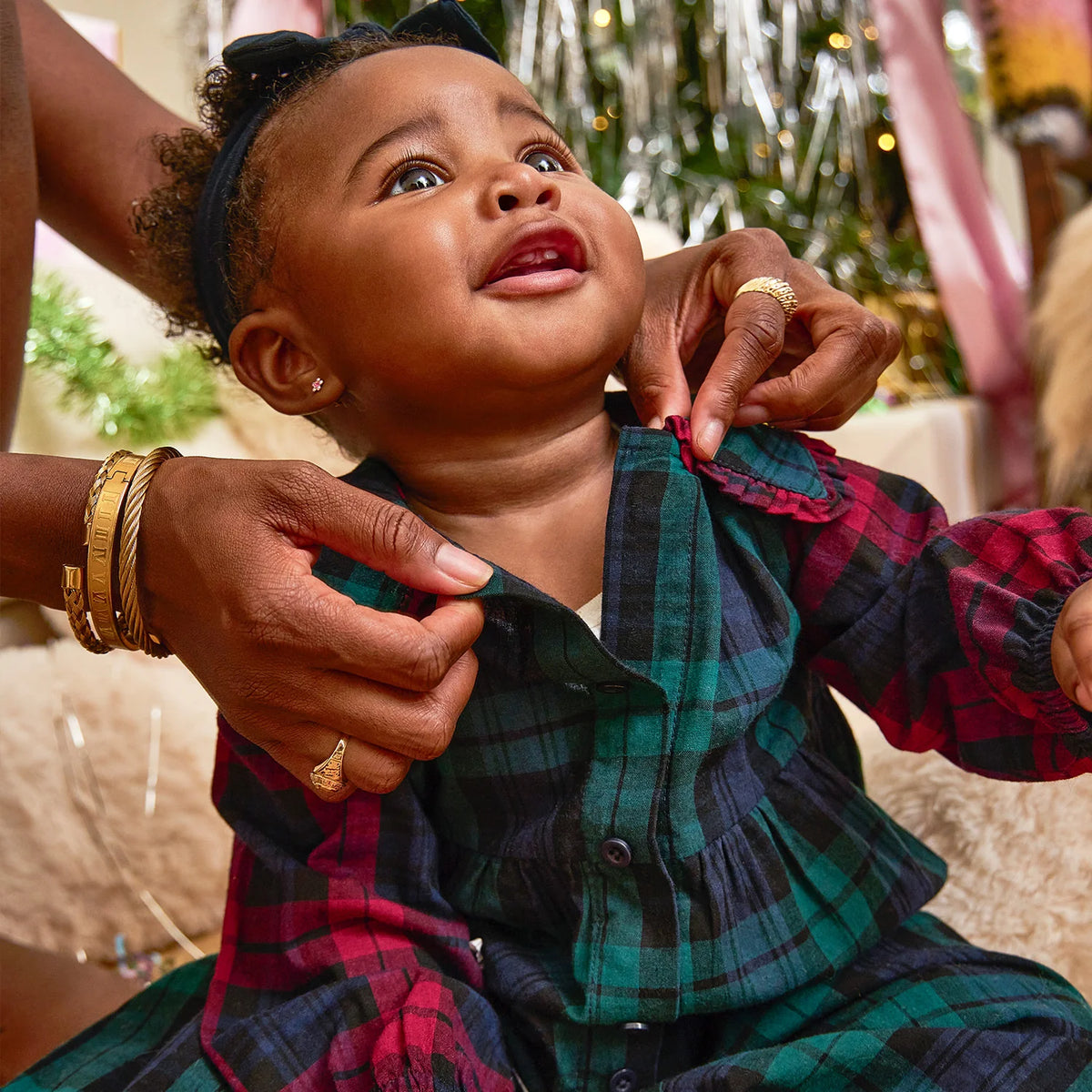 Plaid Flannel Girls Magnetic Romper- Red Multi