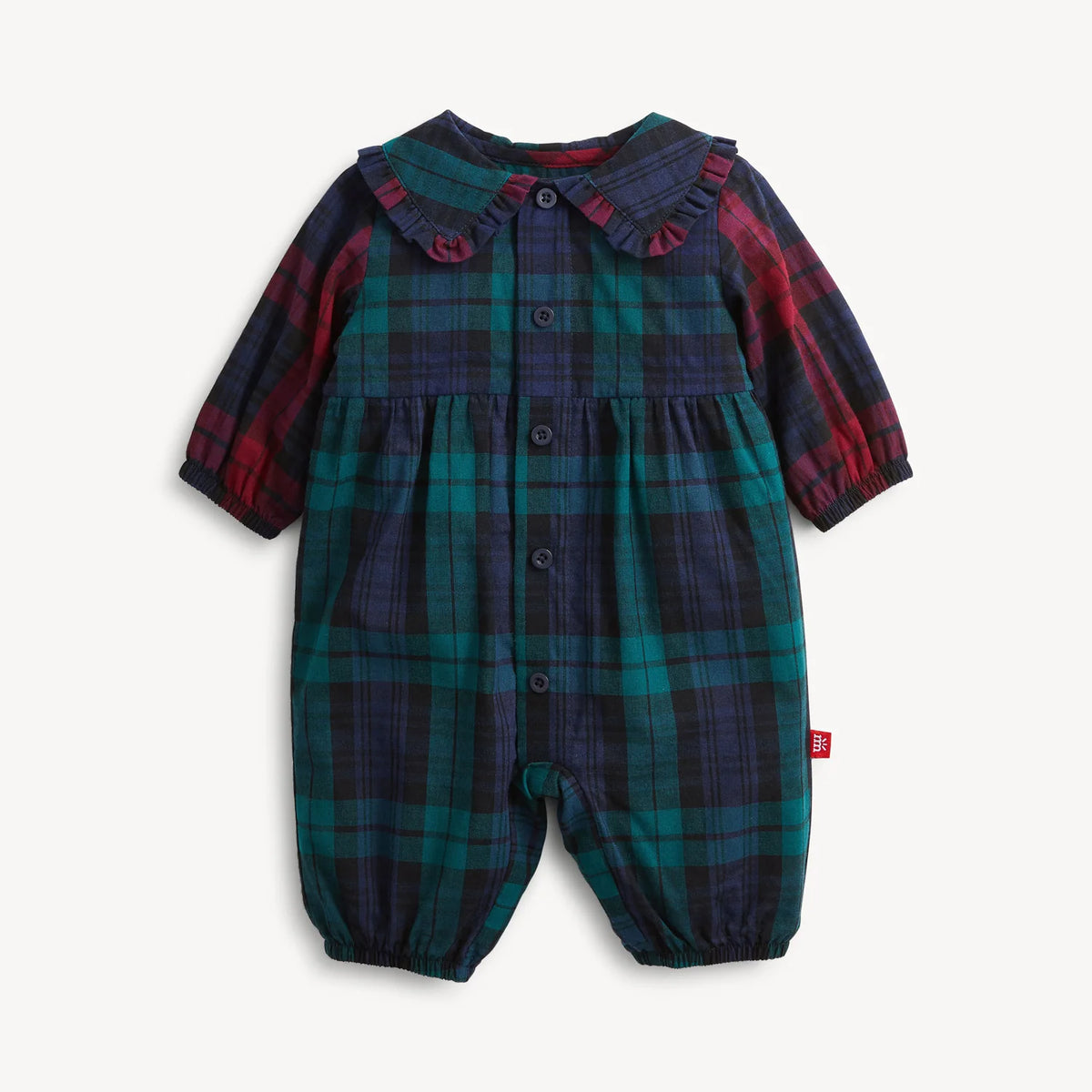 Plaid Flannel Girls Magnetic Romper- Red Multi
