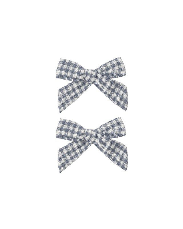 Marine Gingham Set of 2 Hair Clip Bows