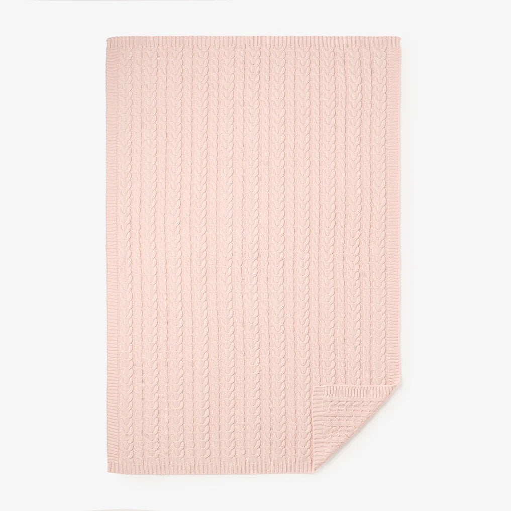Pale Pink Cable Knit Baby Blanket