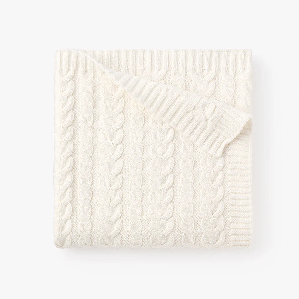 Whisper White Cable Knit Baby Blanket