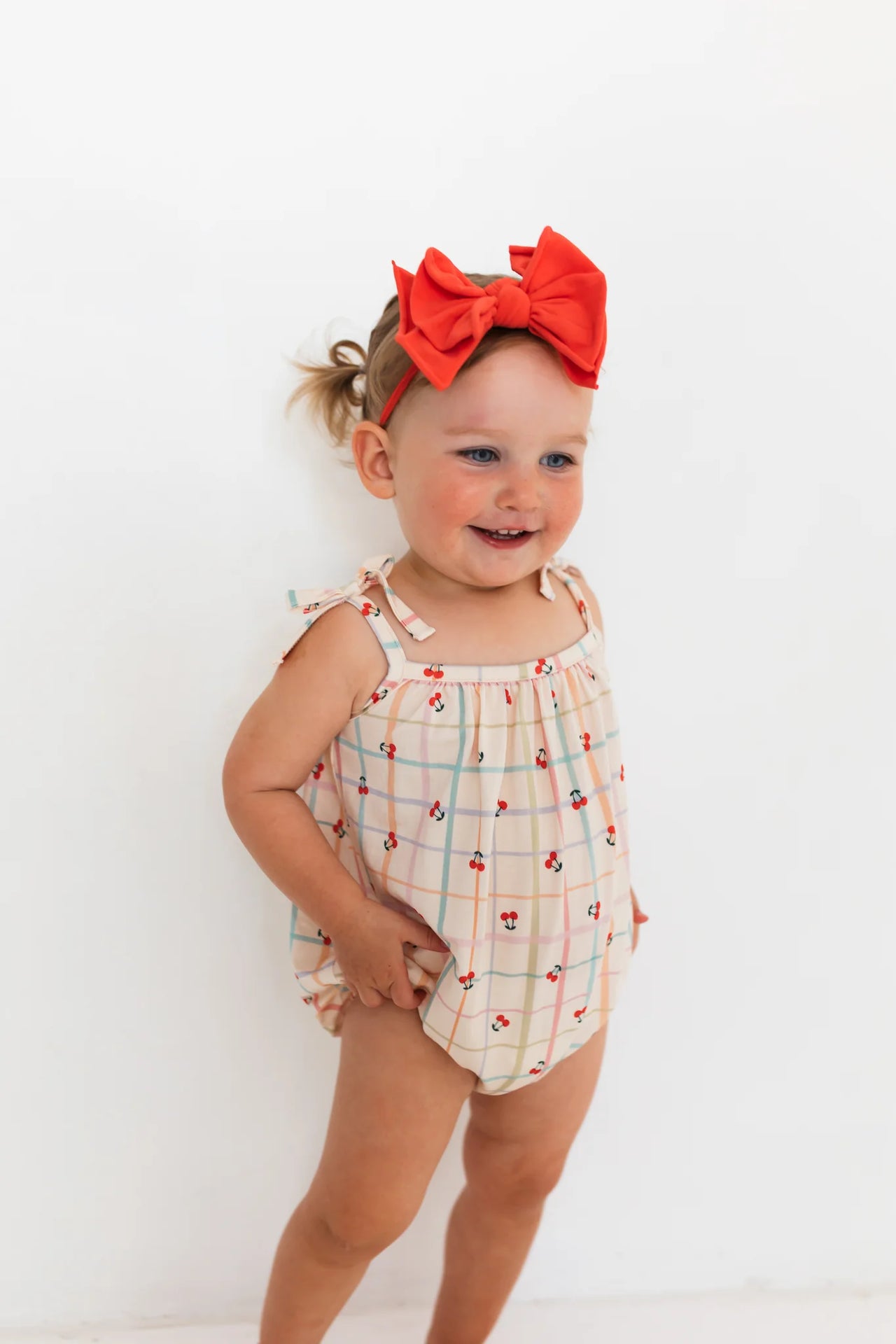 Cherry Grid Bubble Romper