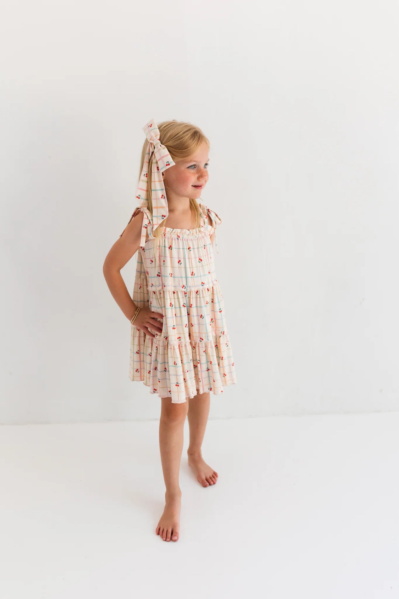 Cherry Grid Tiered Twirl Dress