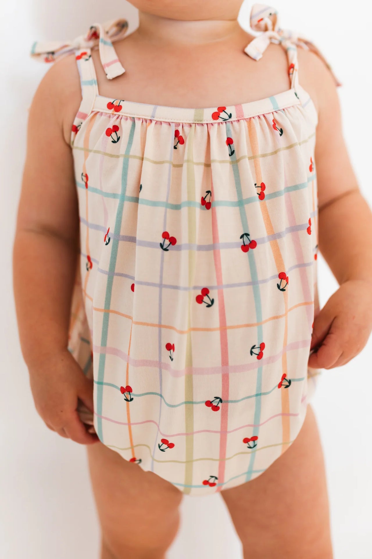 Cherry Grid Bubble Romper